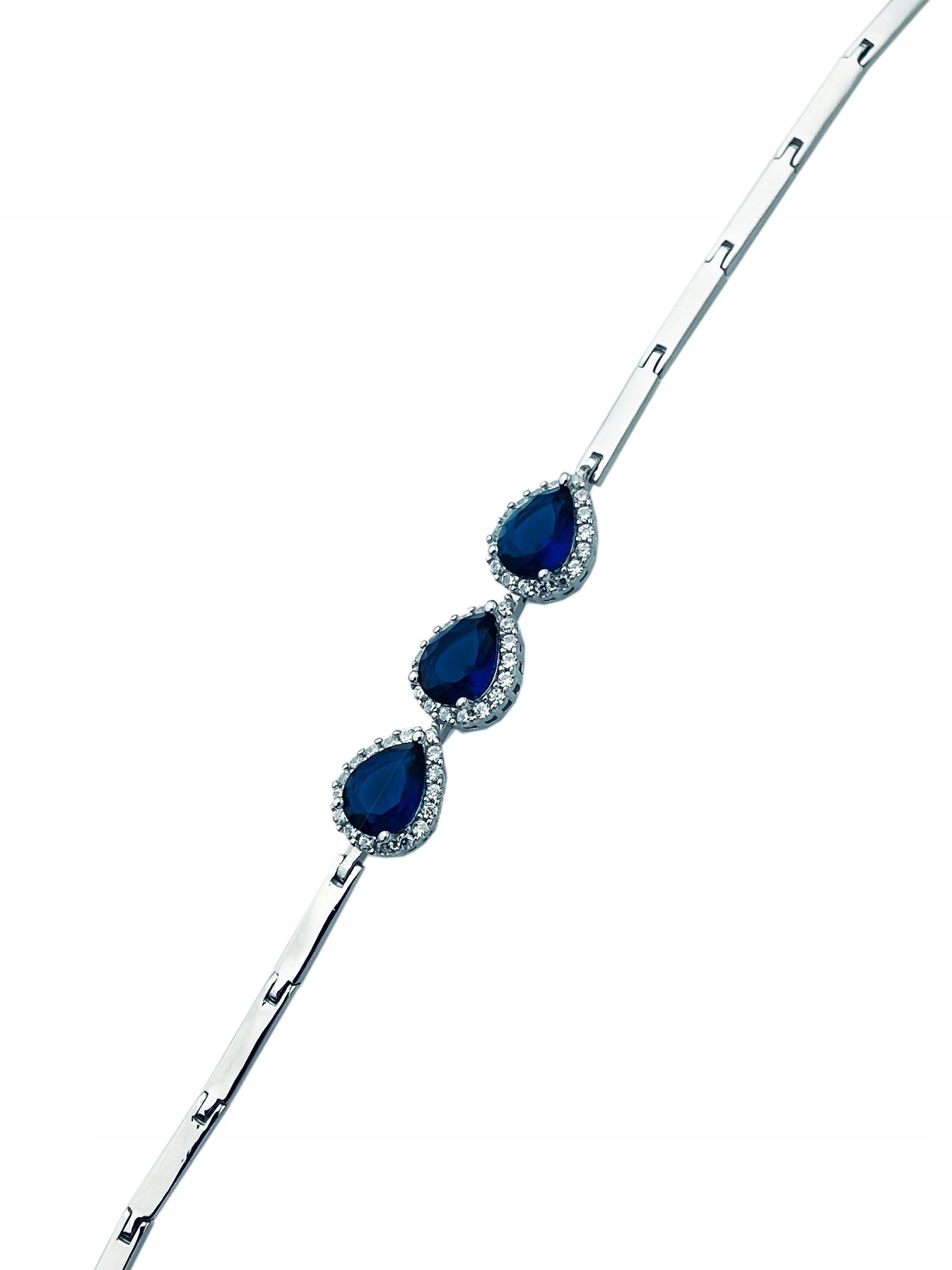 Stříbrný náramek se zirkony, kapičkami, safírová karmínová barva
