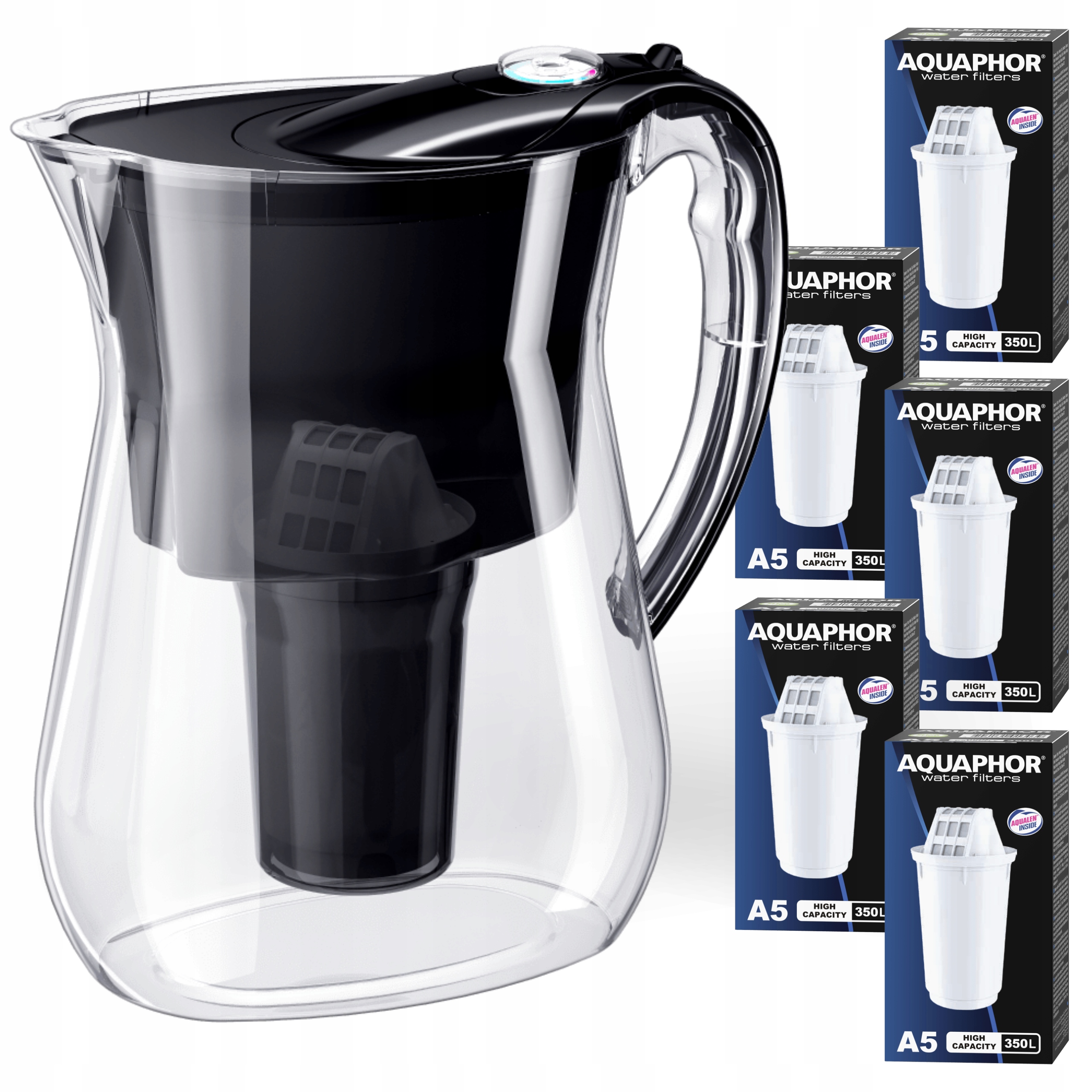 Filtrační konvice na vodu Aquaphor Lyon Černá 3.8L, 5 uhlíkových vložek A5