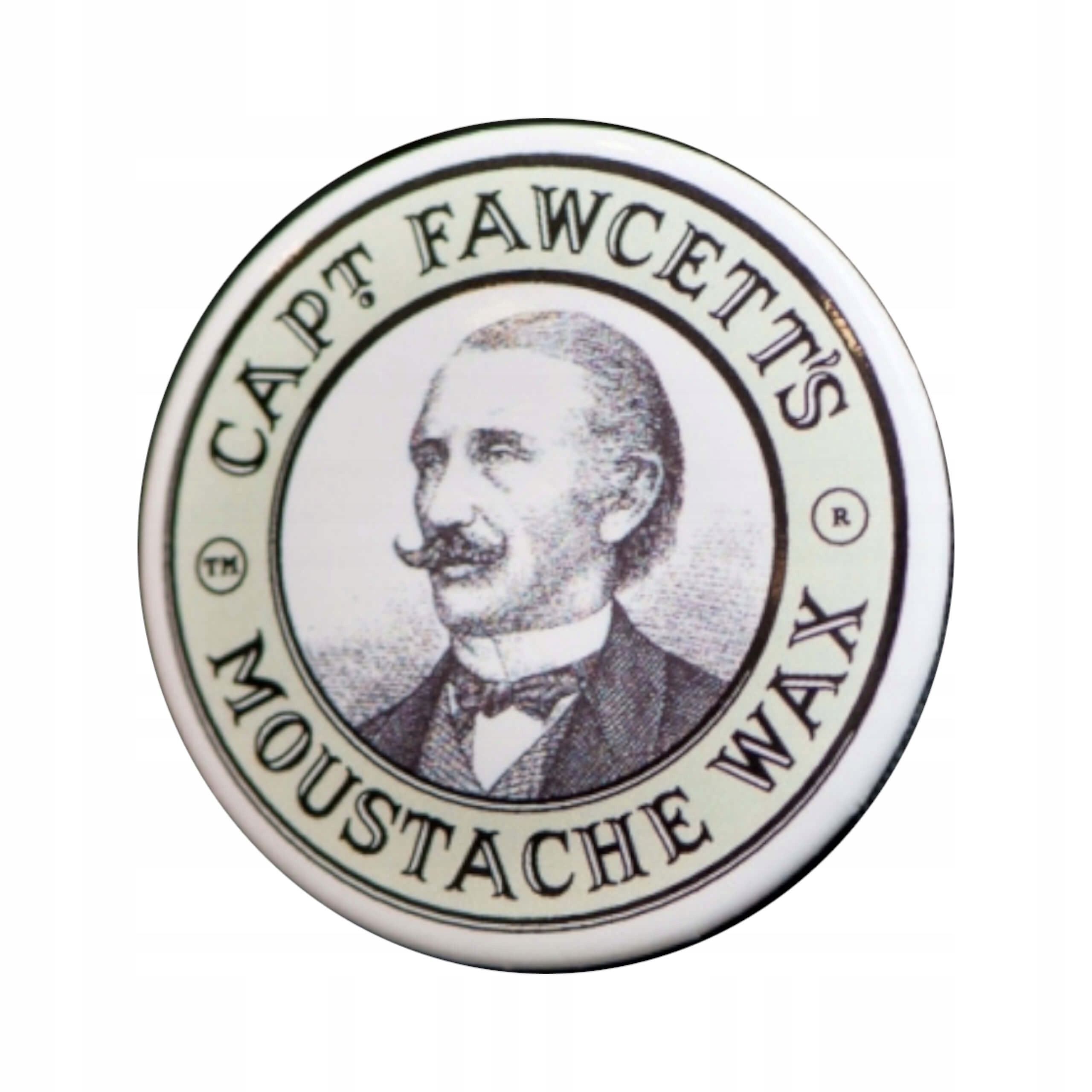 

Captain Fawcett przypinka Moustache Wax