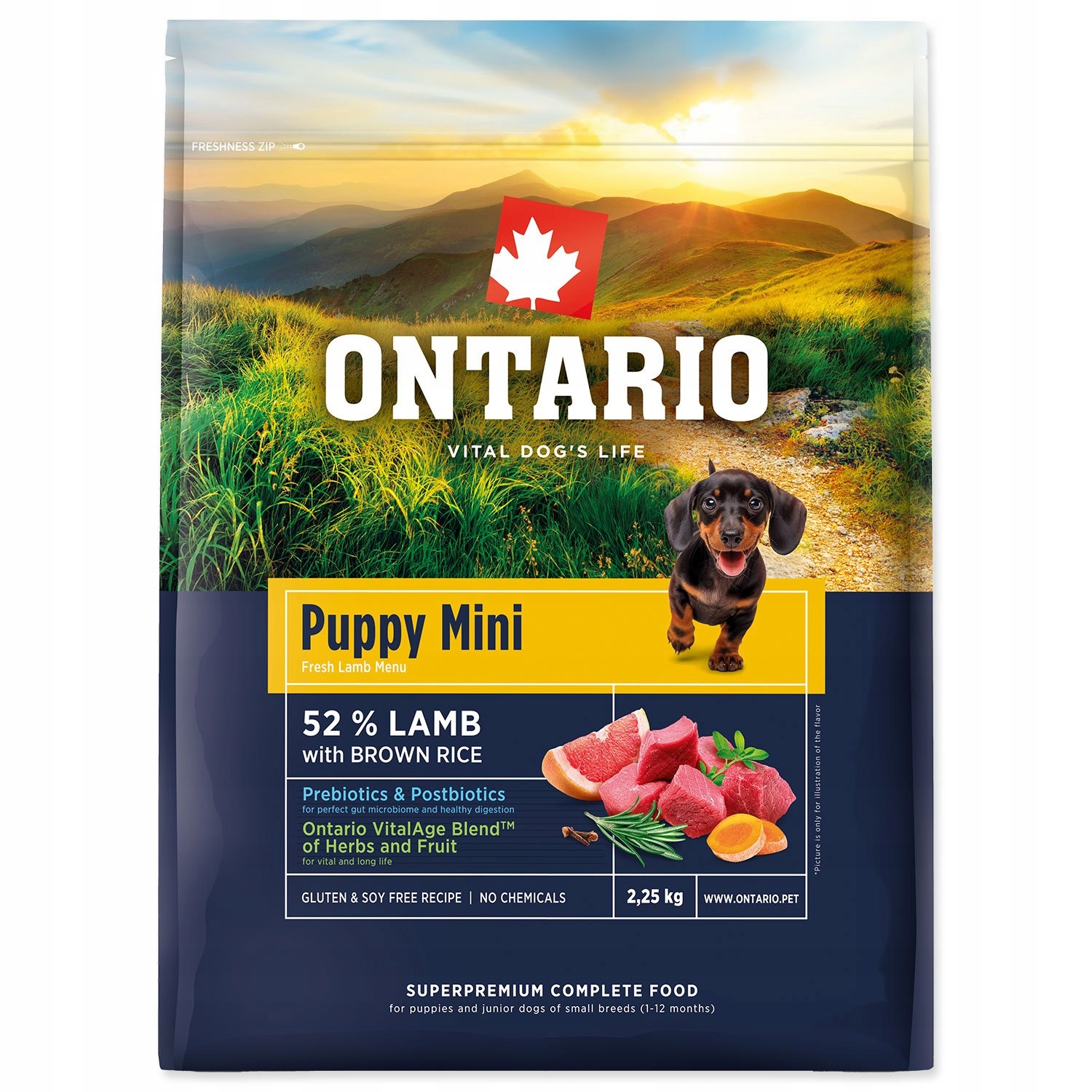 Levně Krmivo Ontario Puppy Mini Lamb & Brown Rice 2,25kg