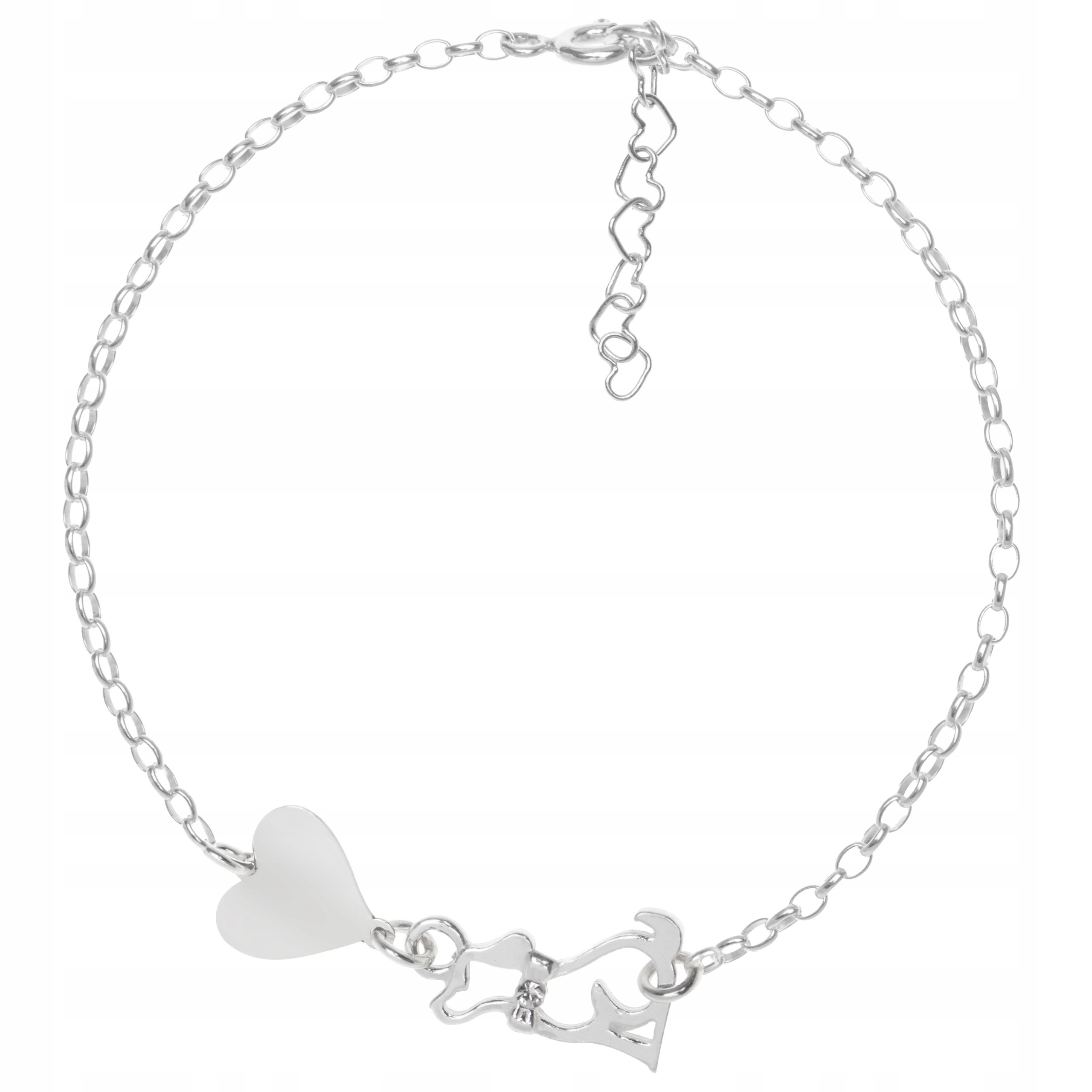 Jemný Stříbrný Náramek S Psem, Zirkon, Zirkon Gravírování Stříbro Gravírování