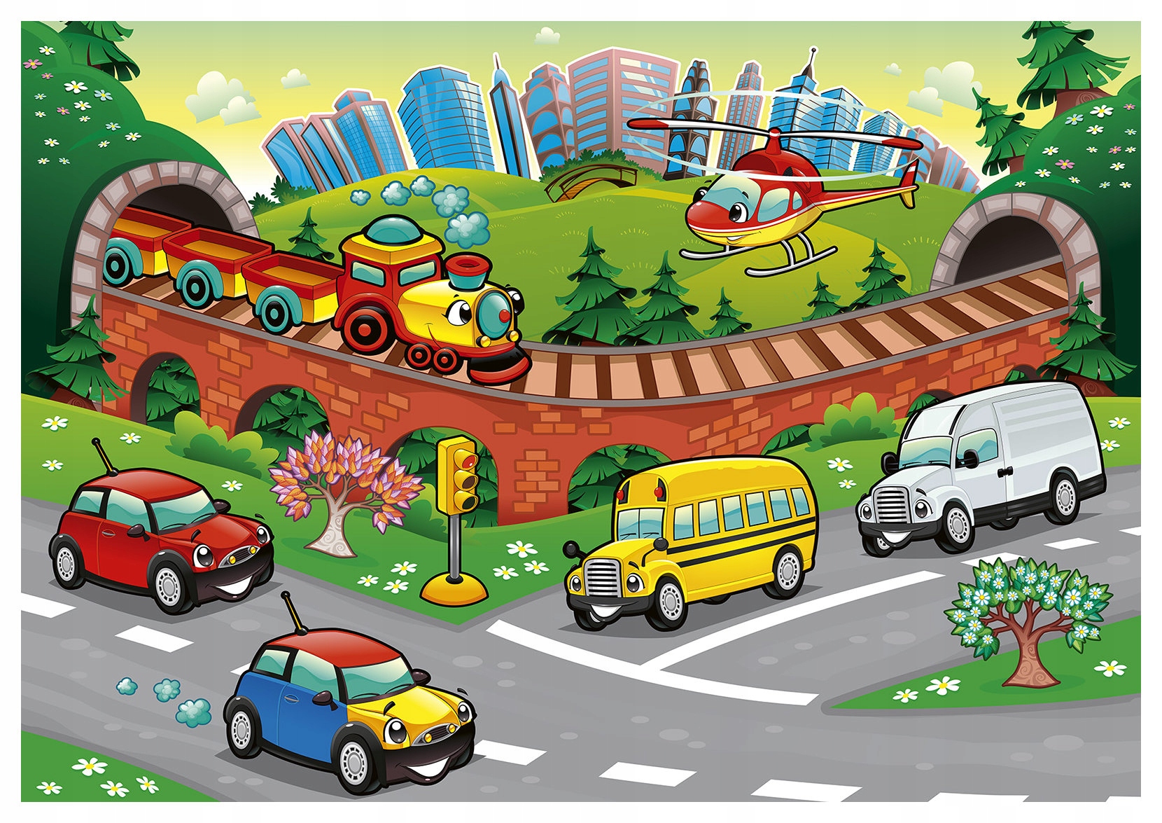 Fototapeta Doprava Město Auta Helikoptéra Vlak vinylová 416x254 lepidlo