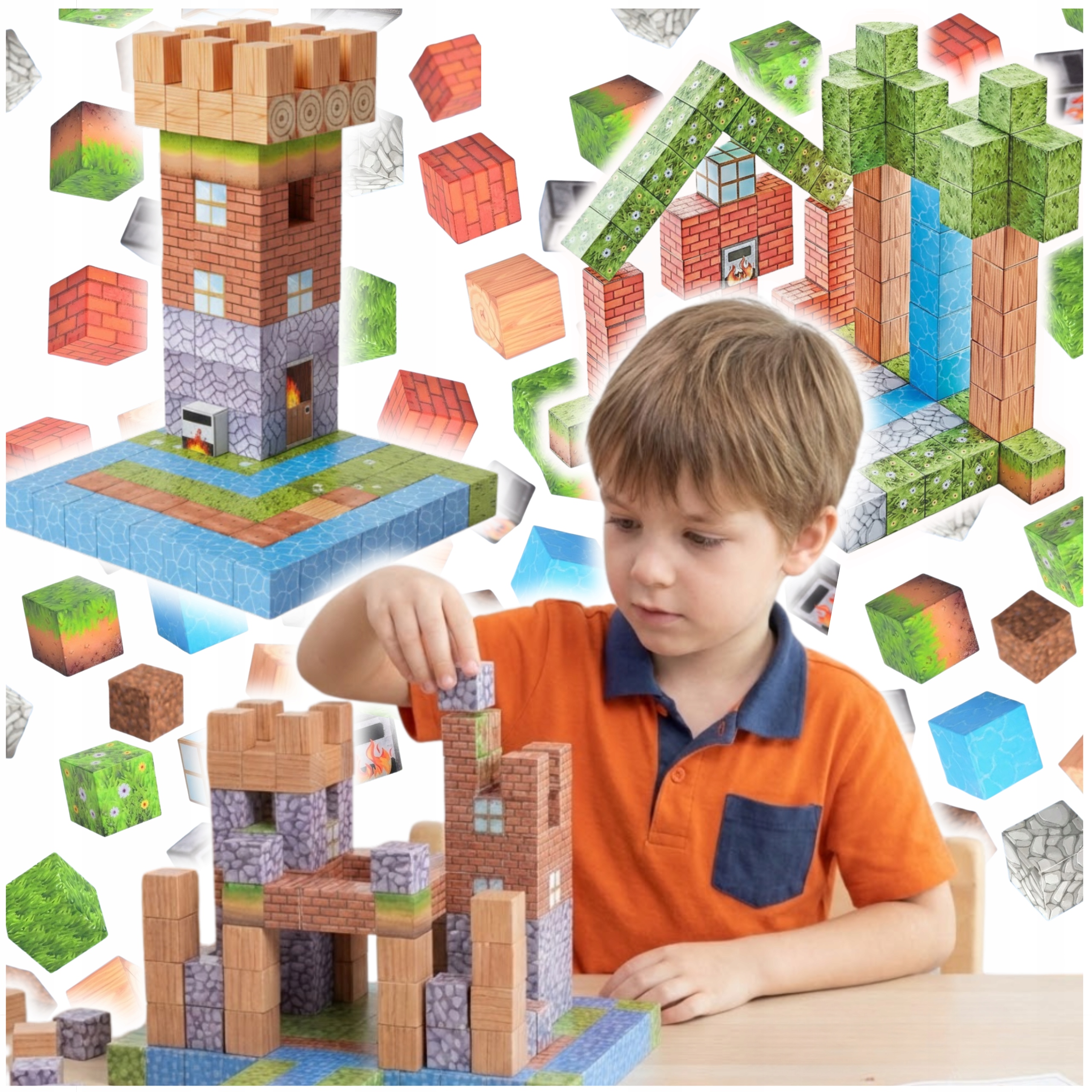 Klocki Magnetyczne Minecraft Maincraft Szczesciany Zestaw Duze Bloki 3D