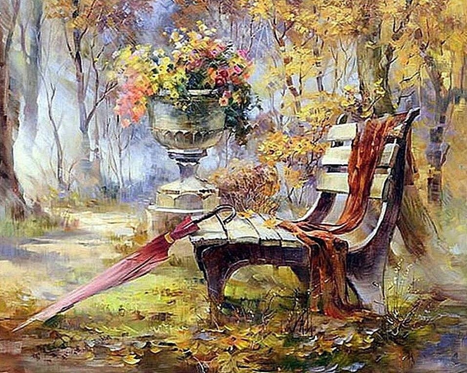 Diamantová Výšivka Diamond Painting Mozaika Lesní lavice 55x75 cm 5D sada