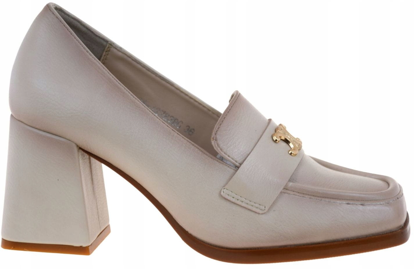 Béžové dámské mokasíny na podpatku s koženou vložkou Potocki 26-12783BG VEL.40