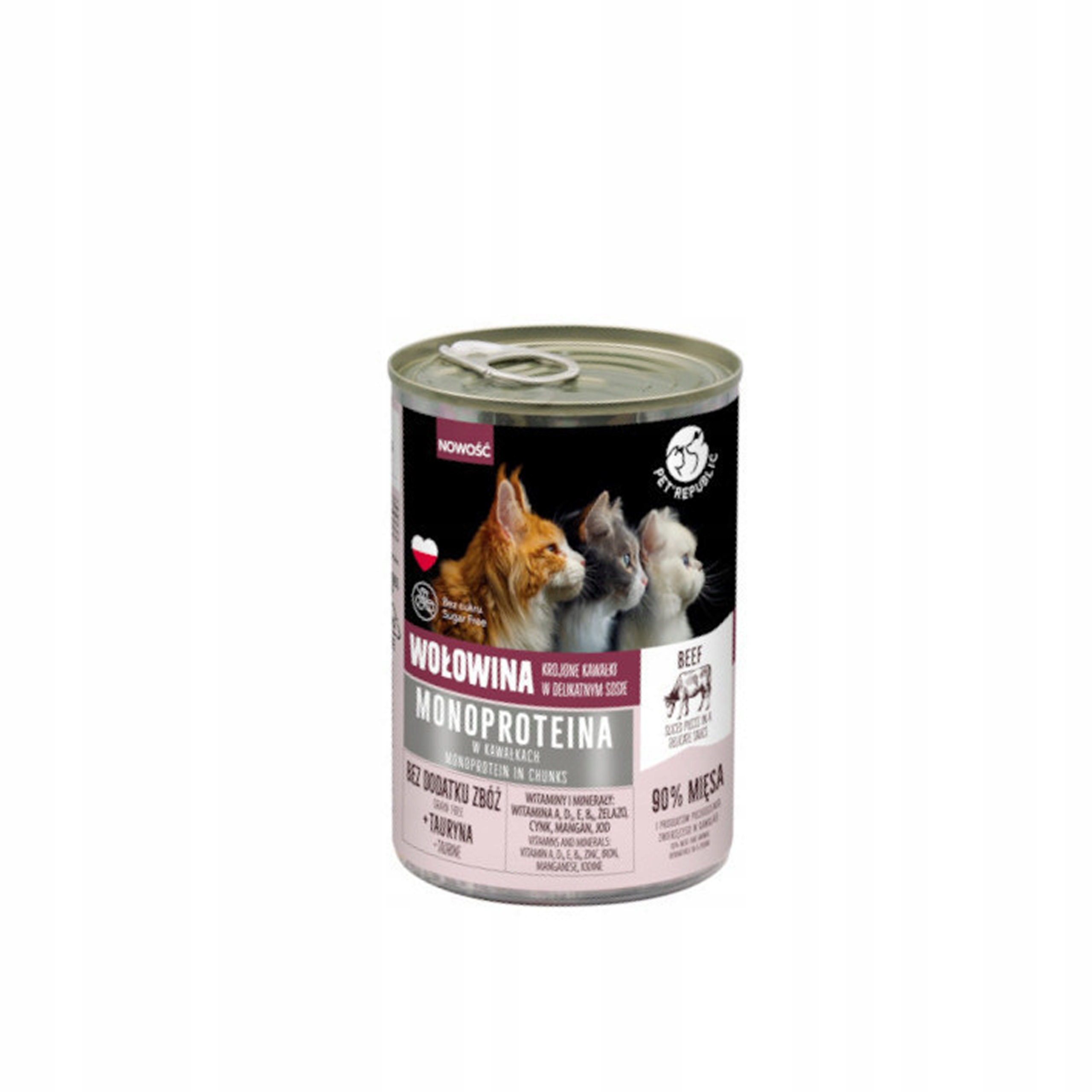 Levně PetRepublic Mokré krmivo pro kočky Monoproteinová konzerva Hovězí maso 12x400g