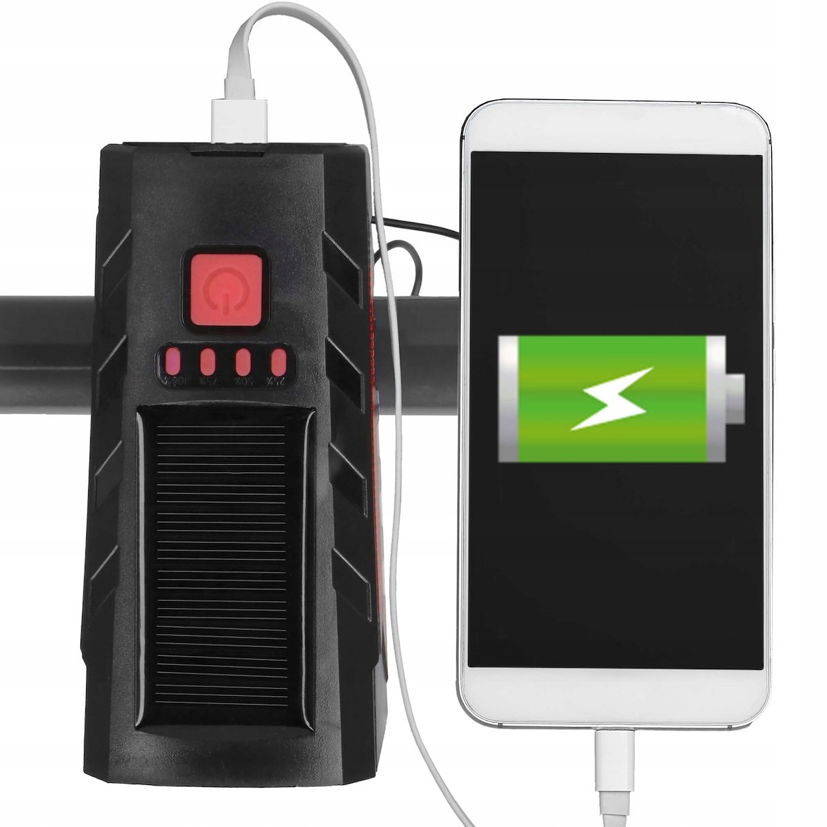 LAMPKA ROWEROWA LED PRZÓD NA USB MOCNA TYŁ ZESTAW SOLARNA ŚWIATŁO powerbank Kolor dominujący czarny