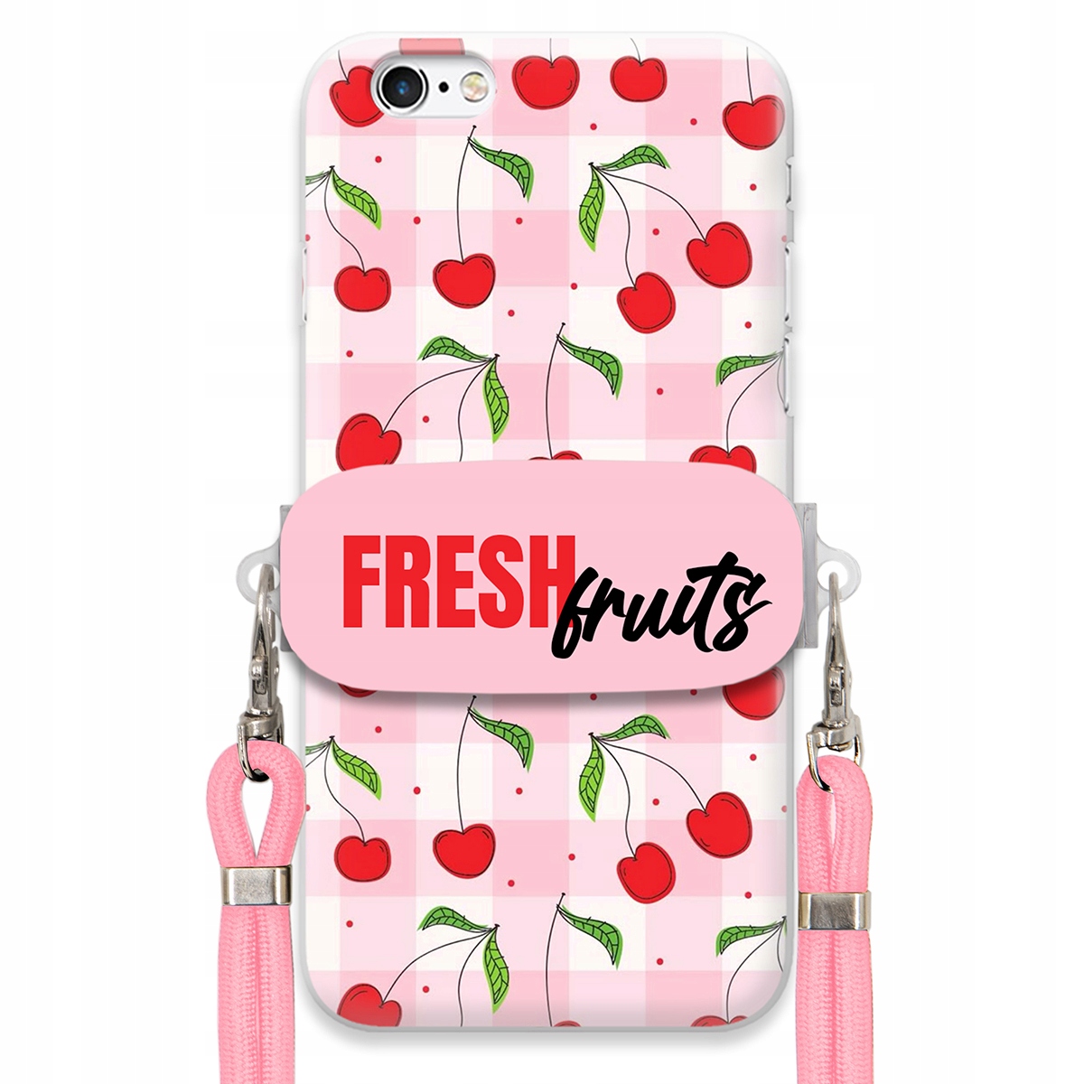 Puzdro pre iPHONE 6 Plus Case držiak na šnúrku Ružový Fresh Fruits Mriežka