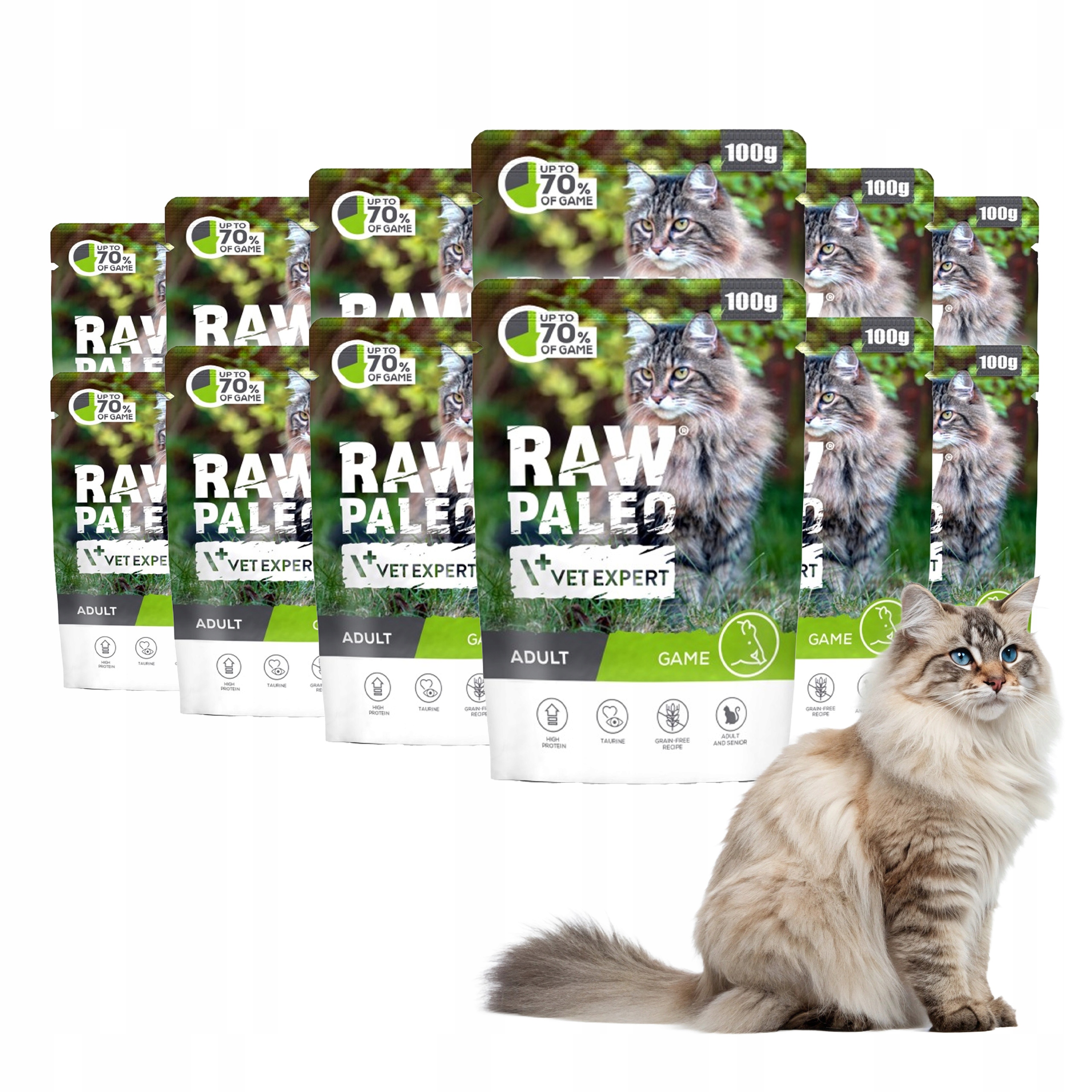 Mokra karma dla kota smak dziczyzna Raw Paleo Adult Cat Game zestaw 12x100g
