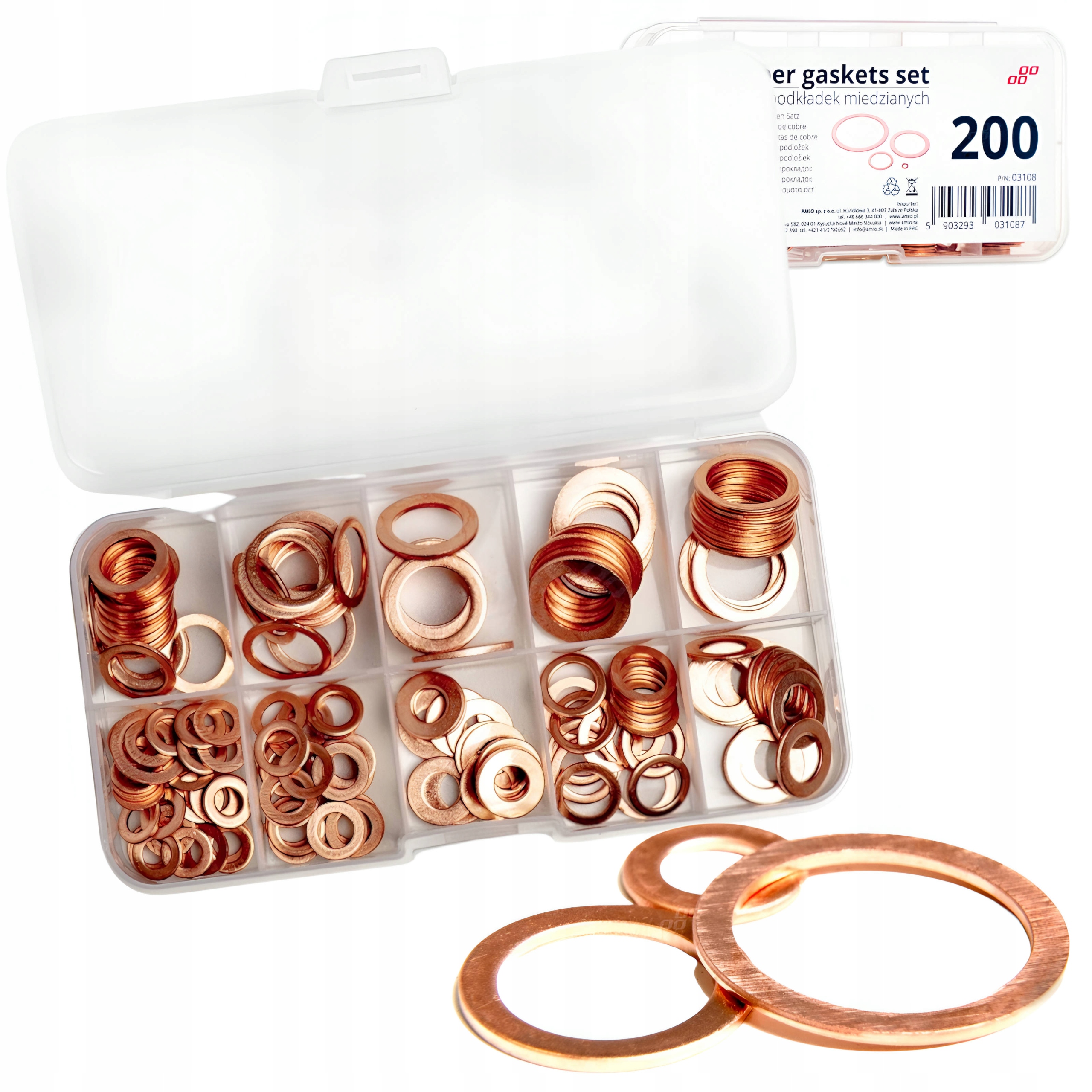 PODKŁADKI MIEDZIANE ZESTAW 200SZT USZCZELKI AMIO