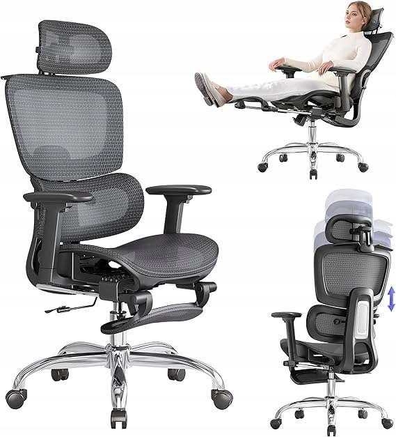 Ergonomicky nastaviteľná kancelárska stolička s podnožkou, čierna