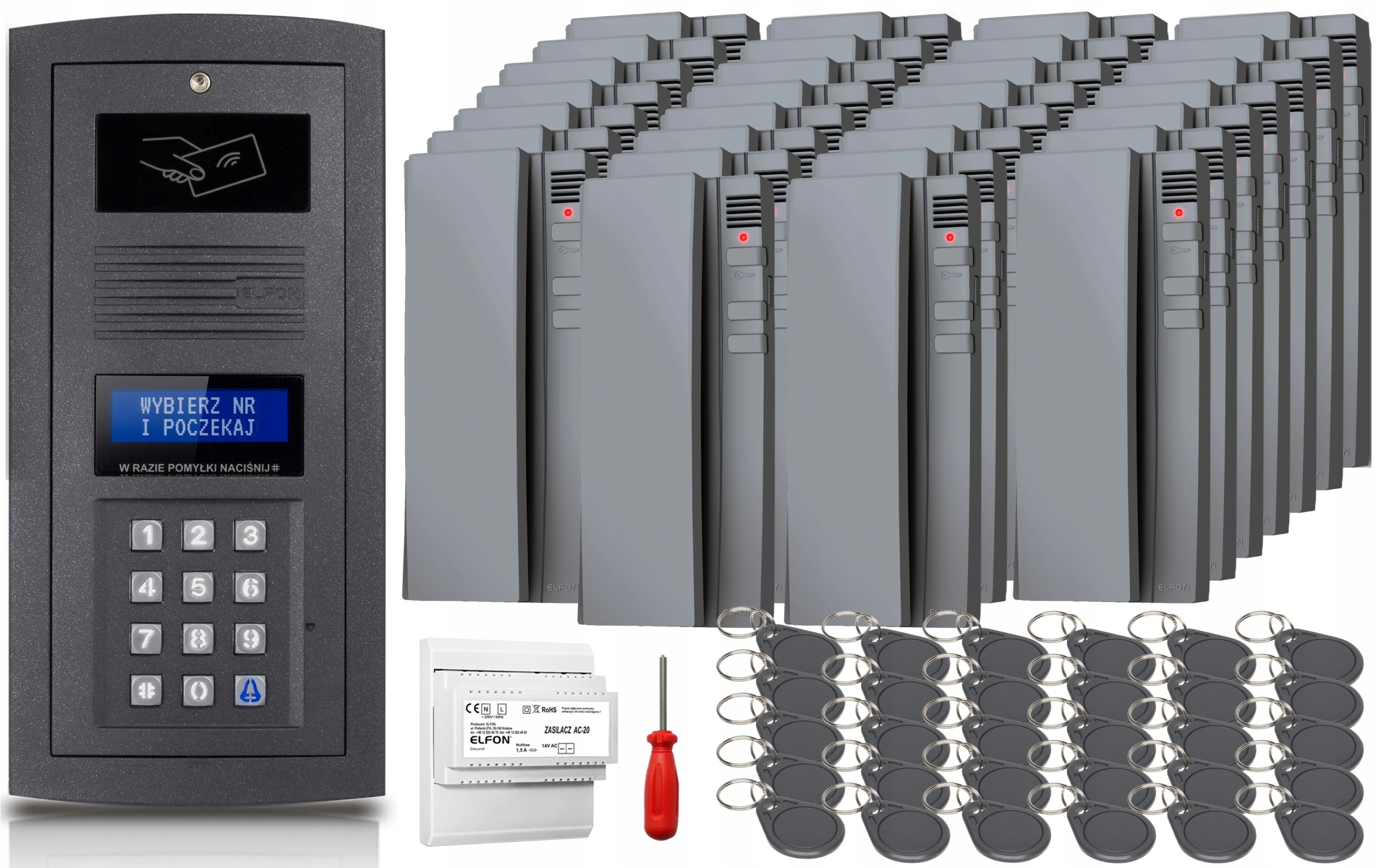 Domofónový set Elfon OP-255R-G Digitálny nástenný bránkový 30xBrelok Grafit