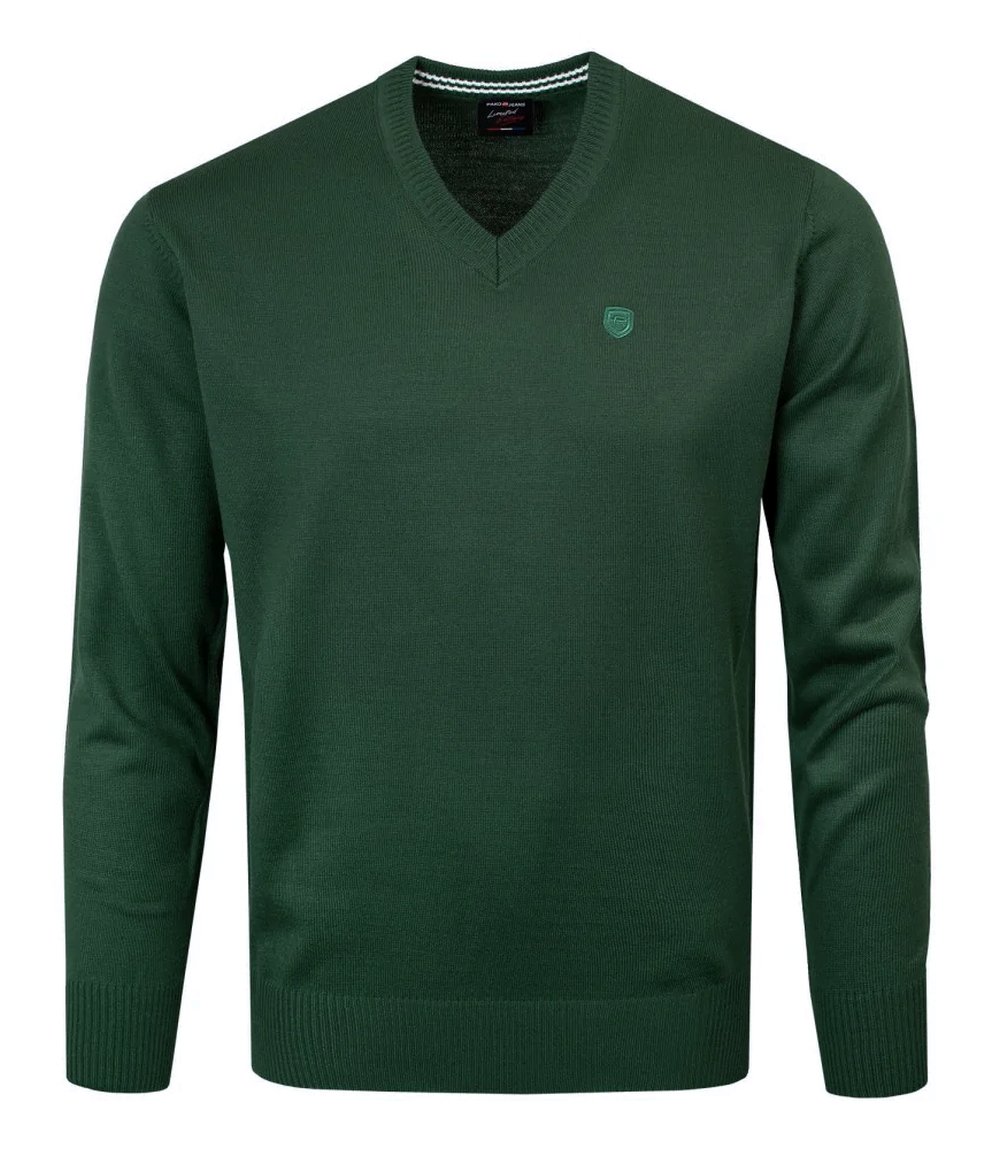 Pánský vlněný svetr s výstřihem do V Pako Jeans Hluboká Zeleň XL