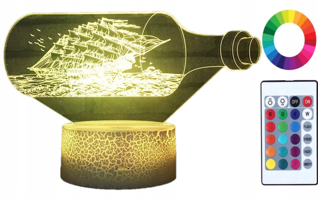 

Lampka Nocna 3D Led Statek W Butelce Grawer Imię