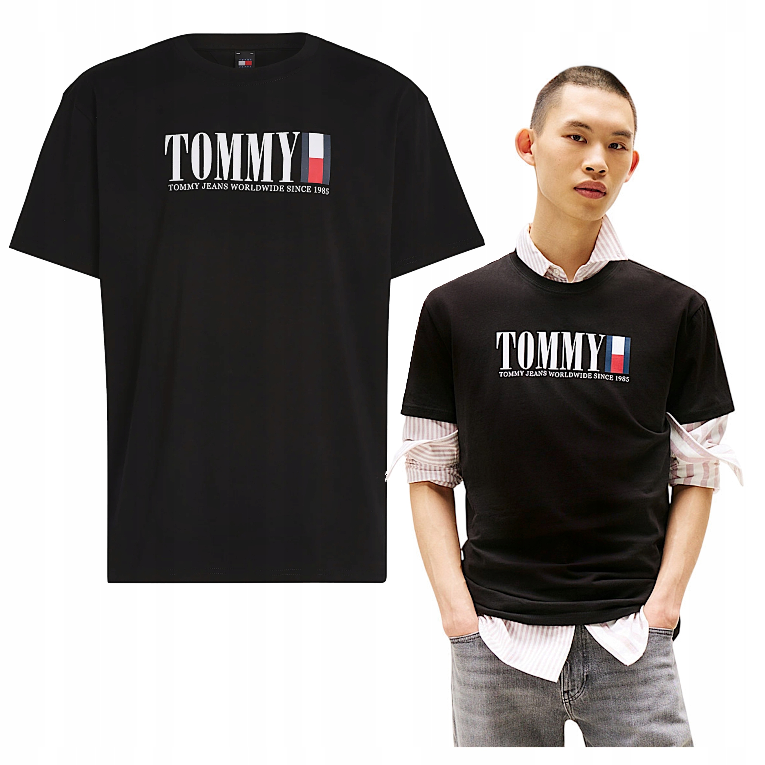 Tričko pánské Tommy Hilfiger Jeans 1985 Dna Flag tričko černá bavlna M