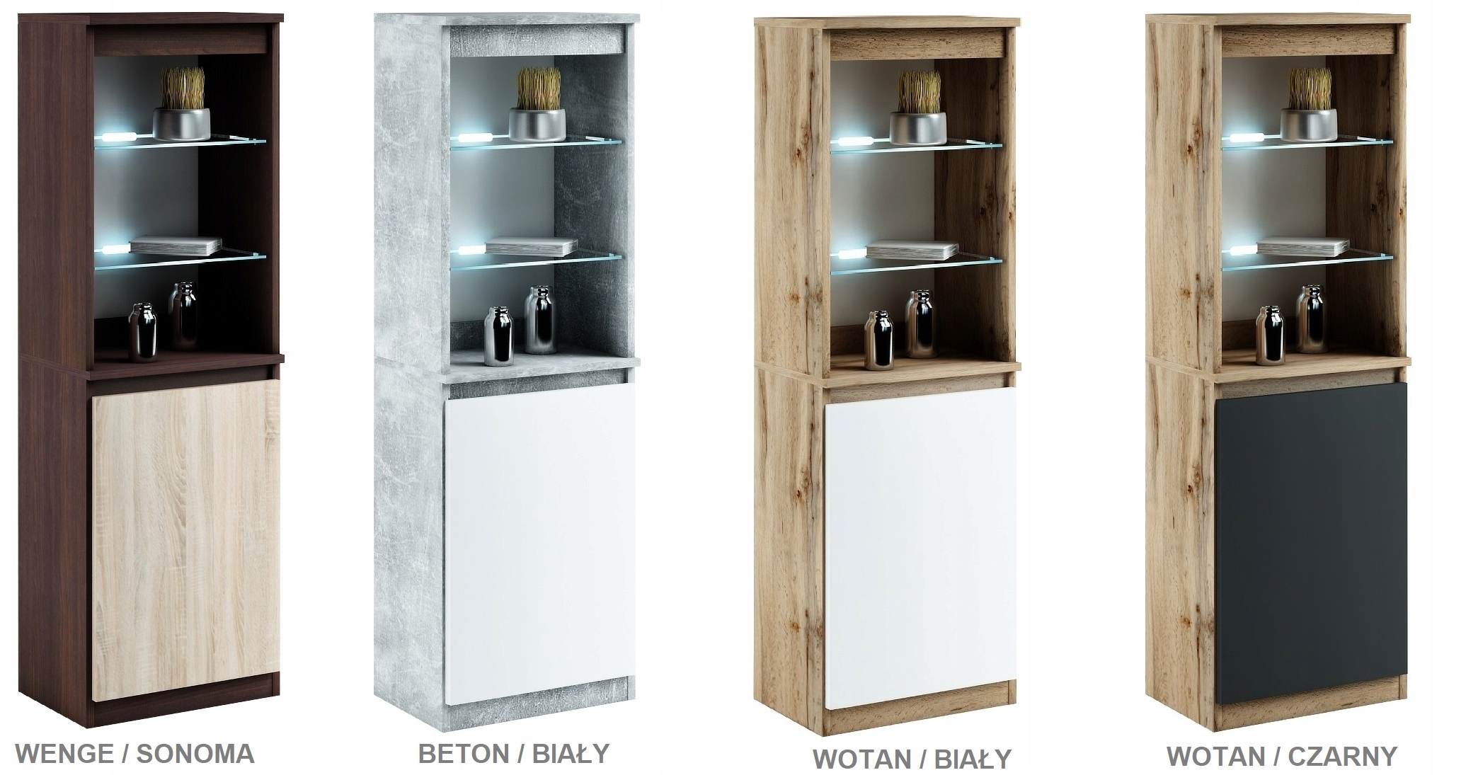 032-054 WITRYNA LED/1d + oświetlenie RGB - CZARNY / WOTAN Marka Meble-4K