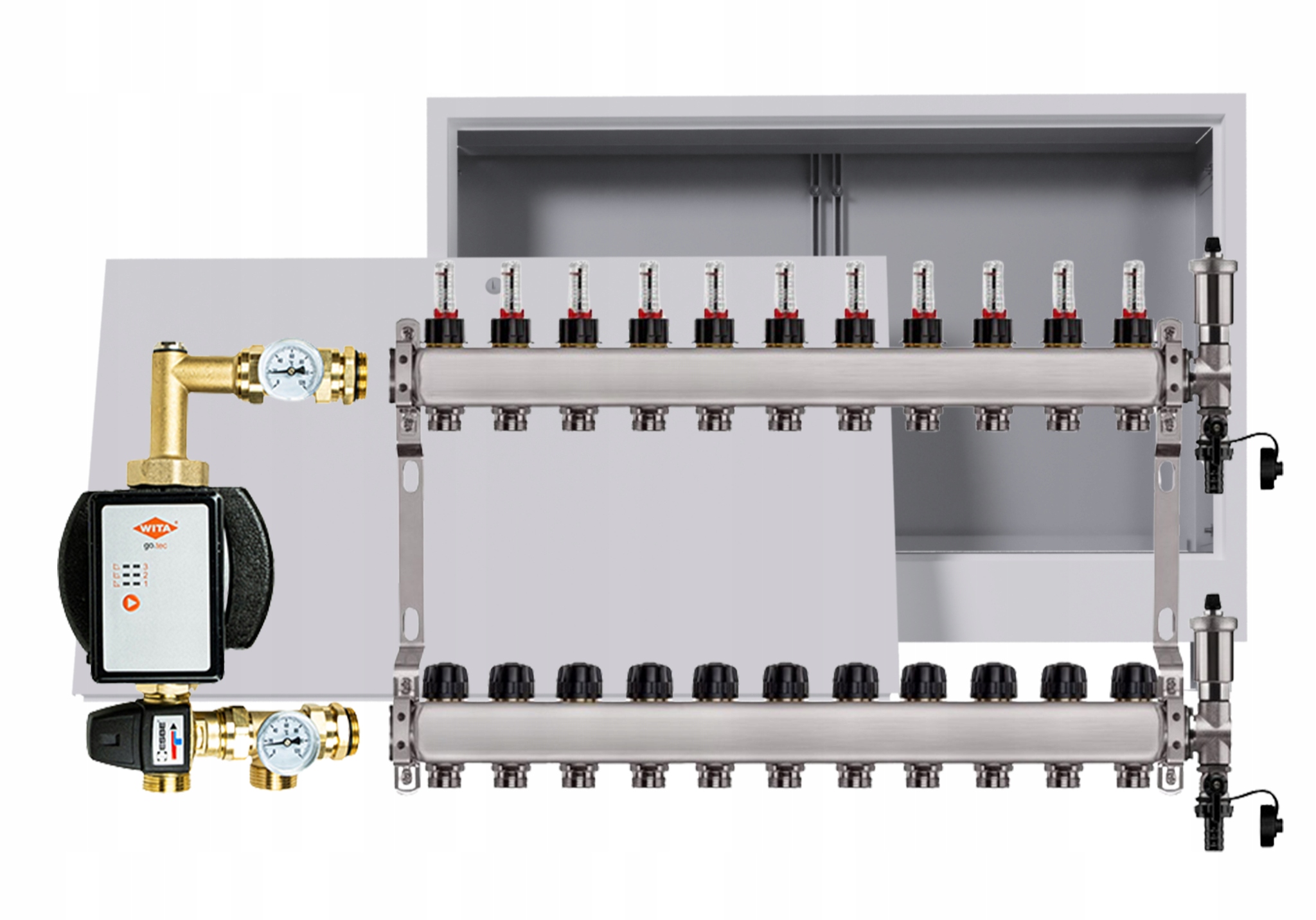 Nerezový rozdělovač na podlahy 10 okruhů s čerpadlem Wita box