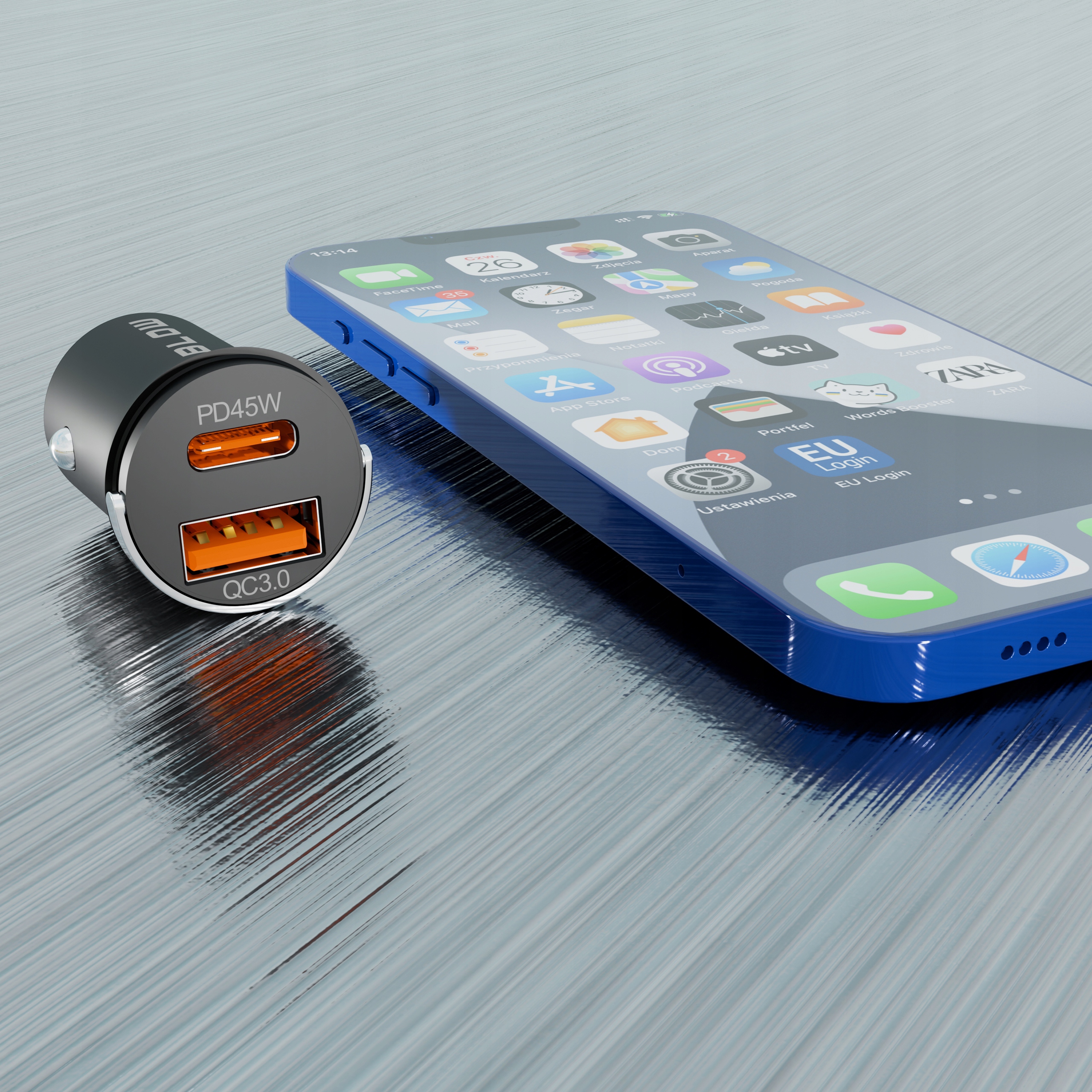 MOCNA ŁADOWARKA SAMOCHODOWA SZYBKIE ŁADOWANIE PD QC 45W USB - USB-C 3,1A Producent Blow