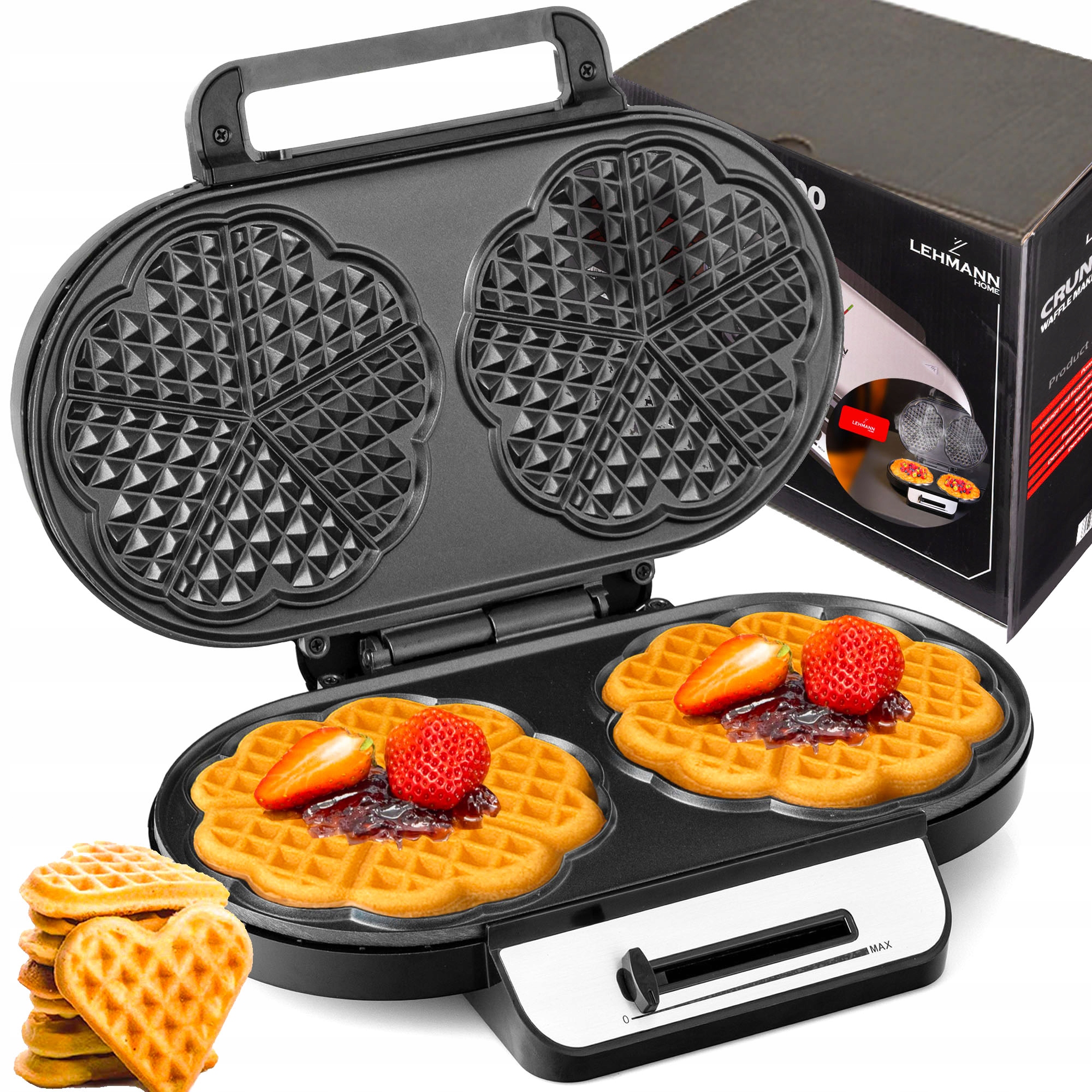 Gofrownica Na 2 Duże Gofry Serduszka Regulacja Mocna Niewyciekająca 2000