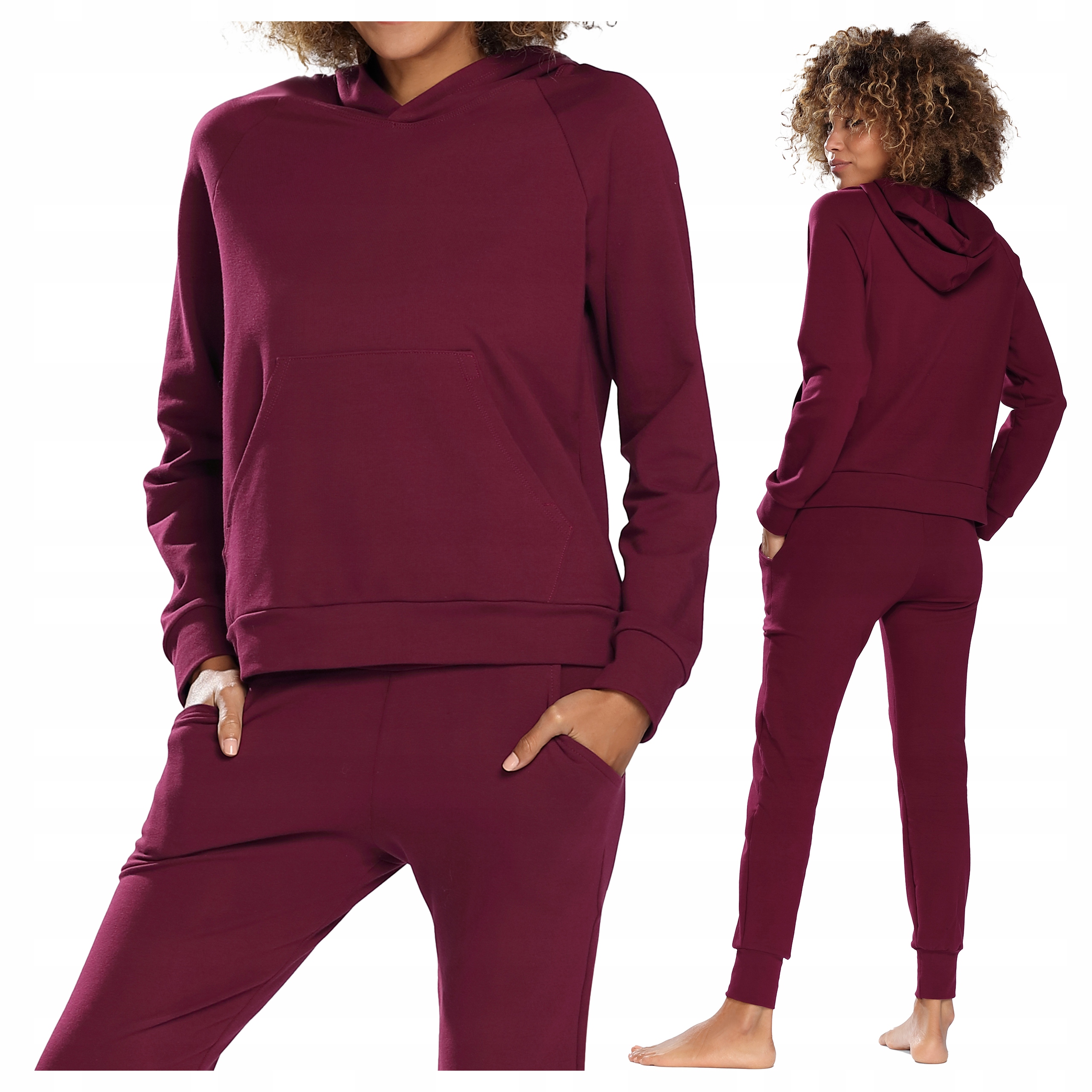 Bavlněný Teplákovka Dámský mikina s kapucí a kalhotami Seattle Bordová M