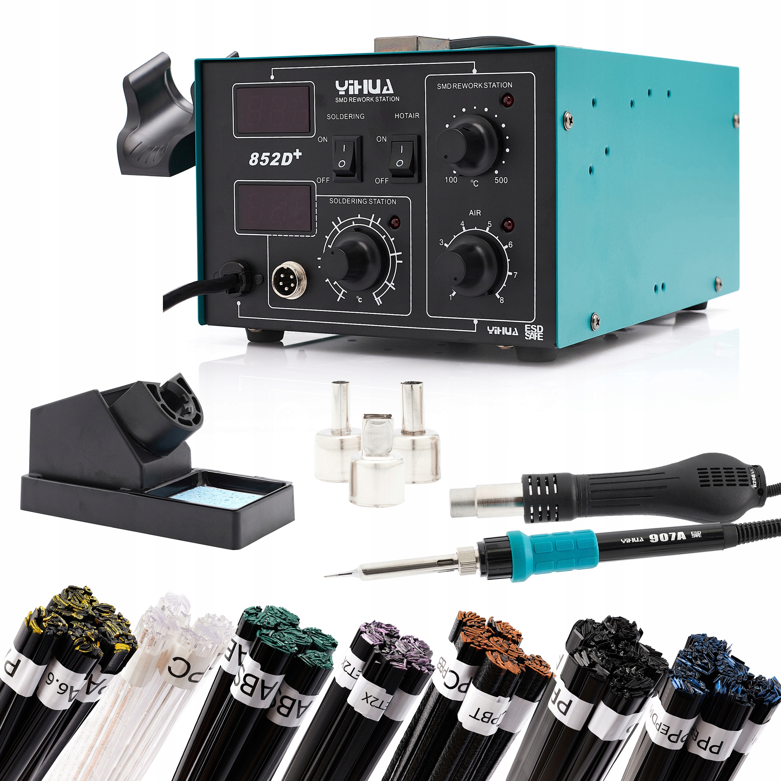 Plastová Pájecí Svářečka 2V1 Yihua 852D+ Hot Air 0,7 Kg Pojivo Plast