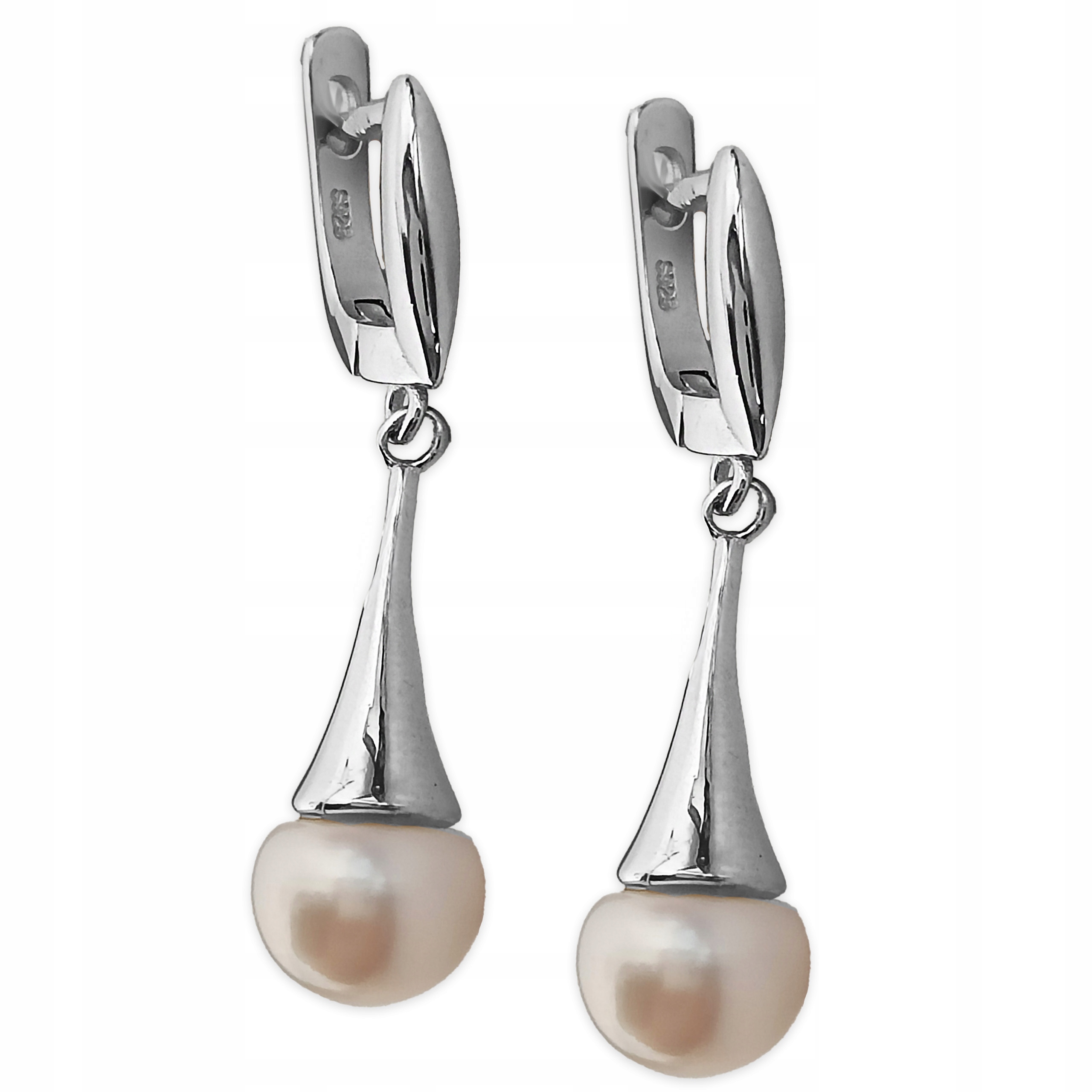 Stříbrné náušnice 925 závěsné elegantní perličky bílé přírodní perly módní