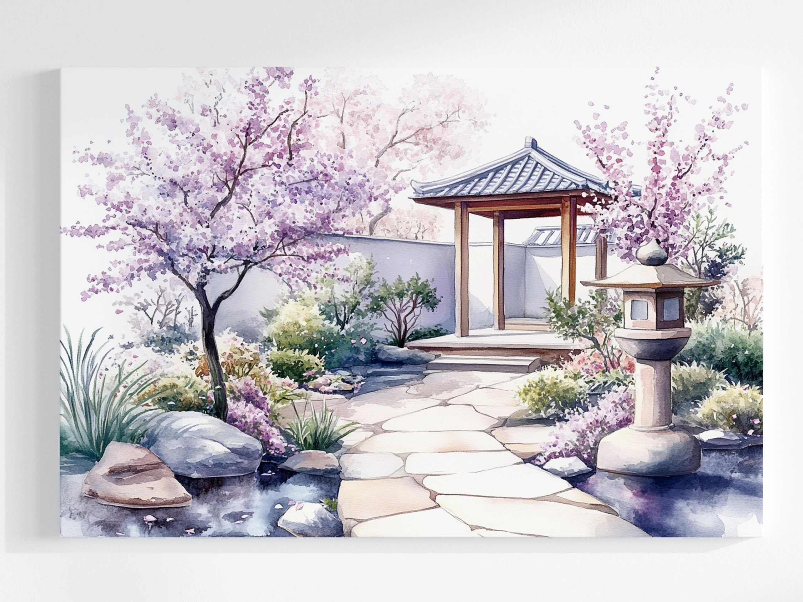 Obraz Na Plátně Canvas Akvarel Japonsko Zahrada Višeň Sakura Květiny 120x80