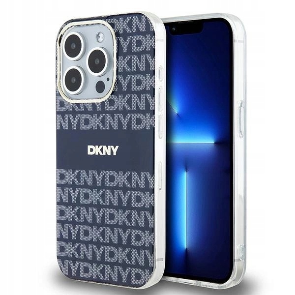 Etui Dkny IML Mono & Stripe MagSafe na iPhone 15 Pro niebieskie