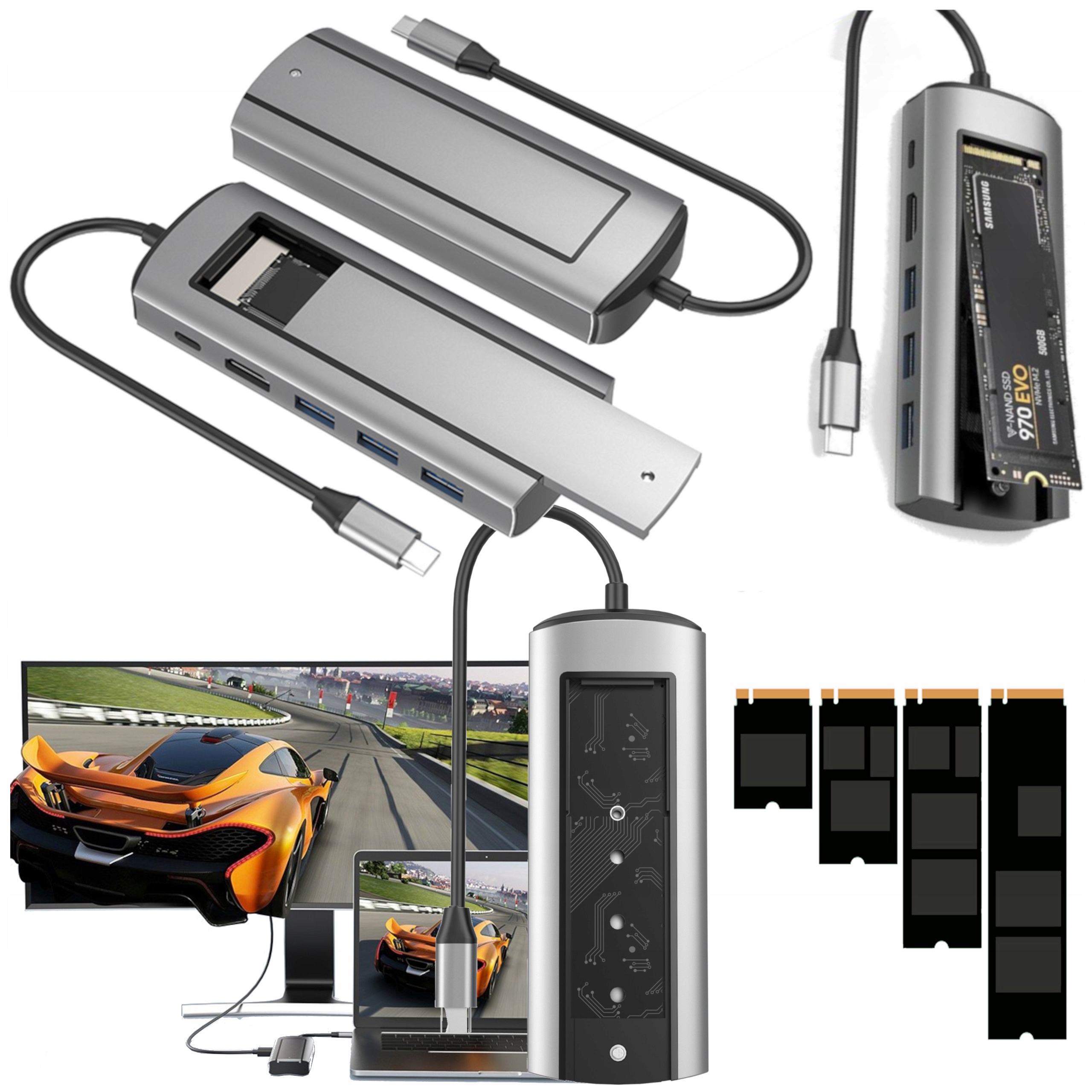 Obudowa Dysku Ssd Usb C Hub 6w1 kieszeń dysku m2 stacja dokująca Hdmi