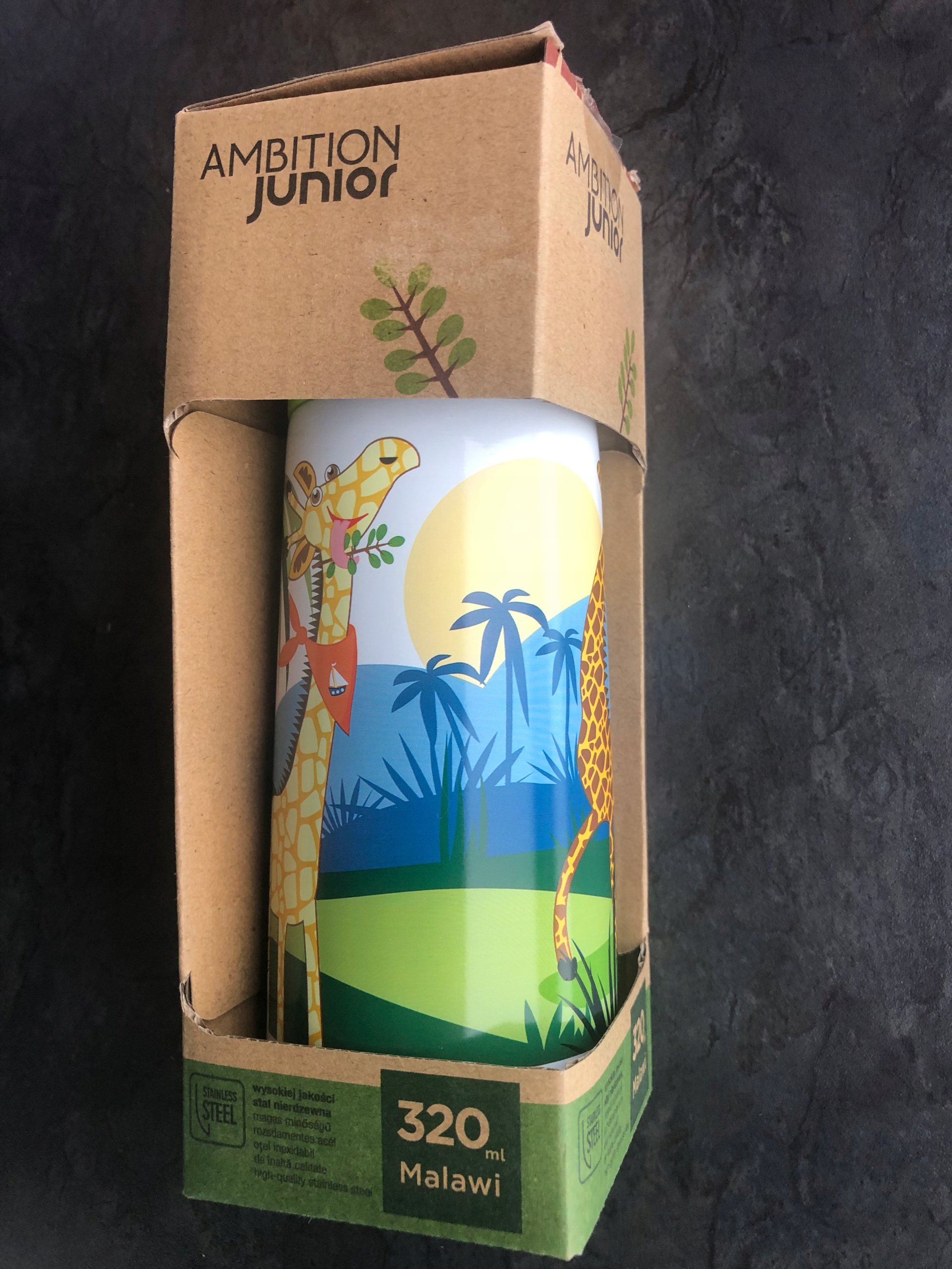 TERMOS DZIECIĘCY DO SZKOŁY dżungla Z KUBKIEM 320ml podróżny ŻYRAFA DZIECI Linia miś