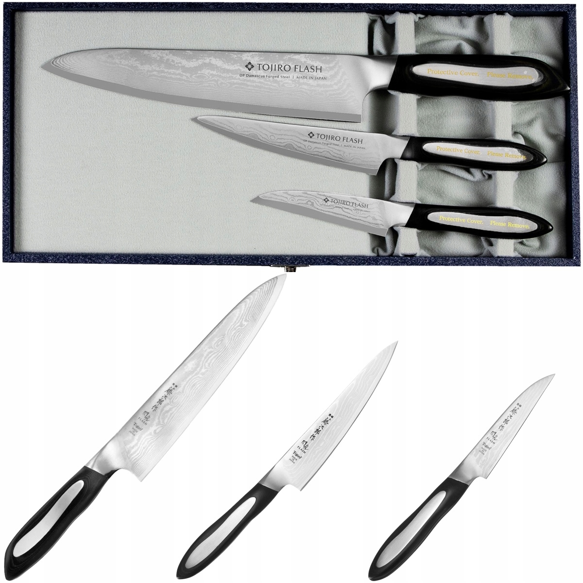 Sada 3 nožov Tojiro Flash VG-10 japonský v darčekovej krabičke 3 nože puzdro