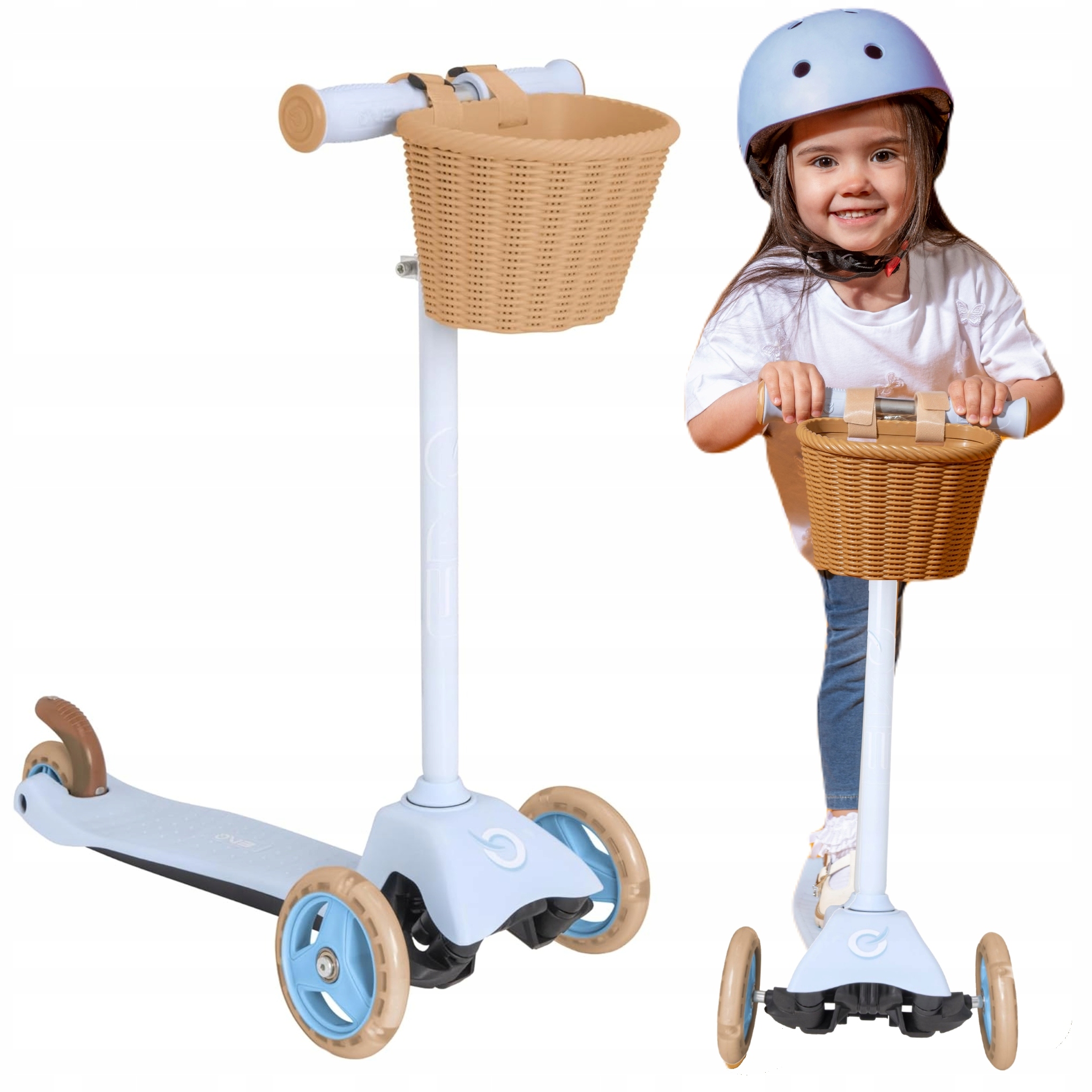 Hulajnoga Trójkołowa Regulowana Błękitna Dla Dzieci Z Koszyczkiem Evo 2+