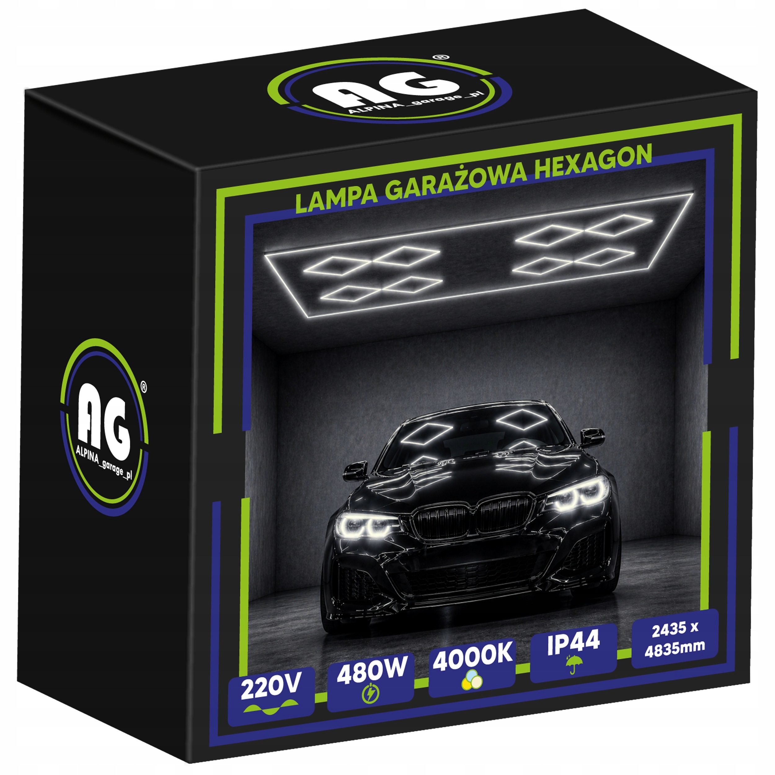 Led lampa Hexagón Stropný panel do garáže 480W 4000K 244x484 cm