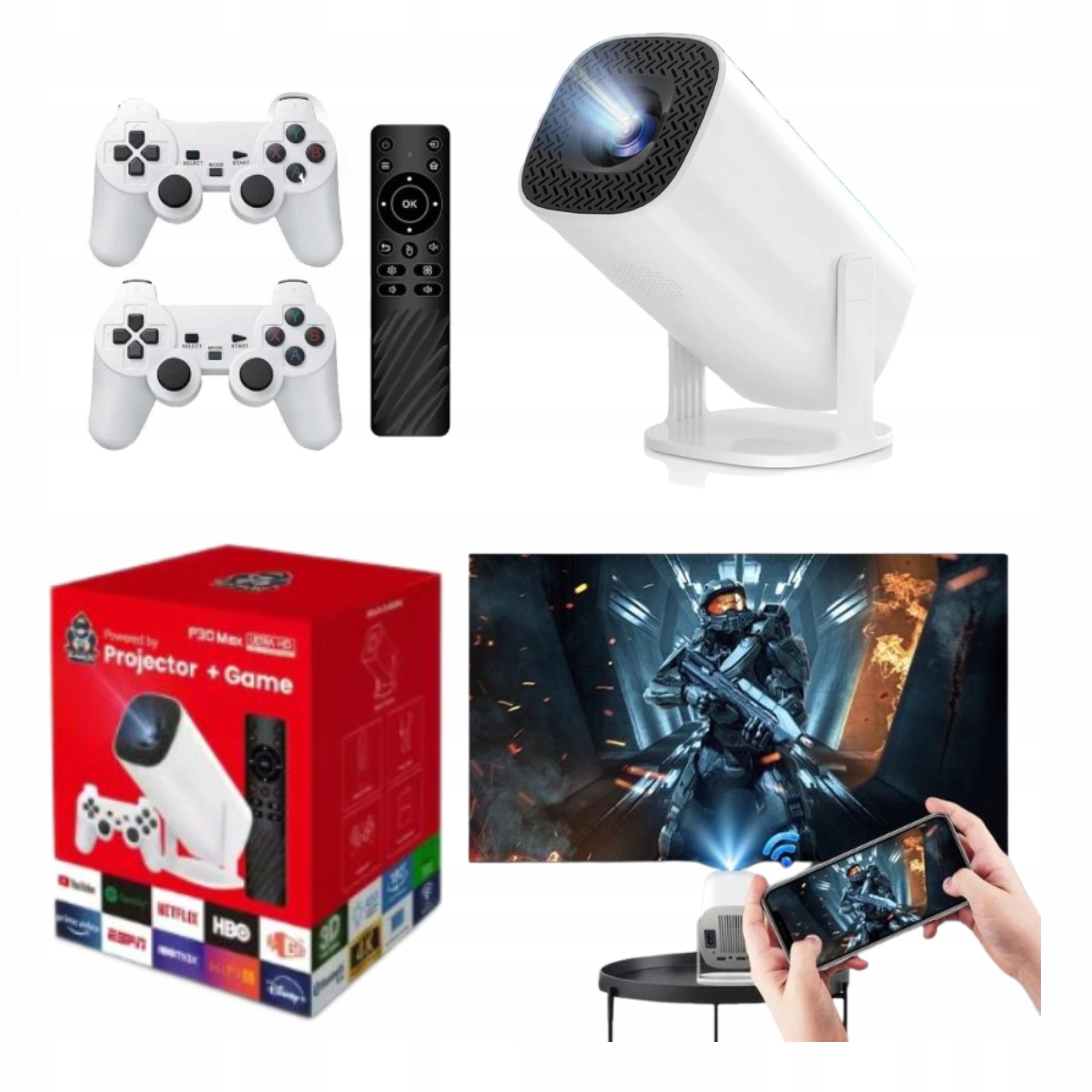 Projektor 4K WiFi Retro herní konzole Pad Dárek Android Gamebox
