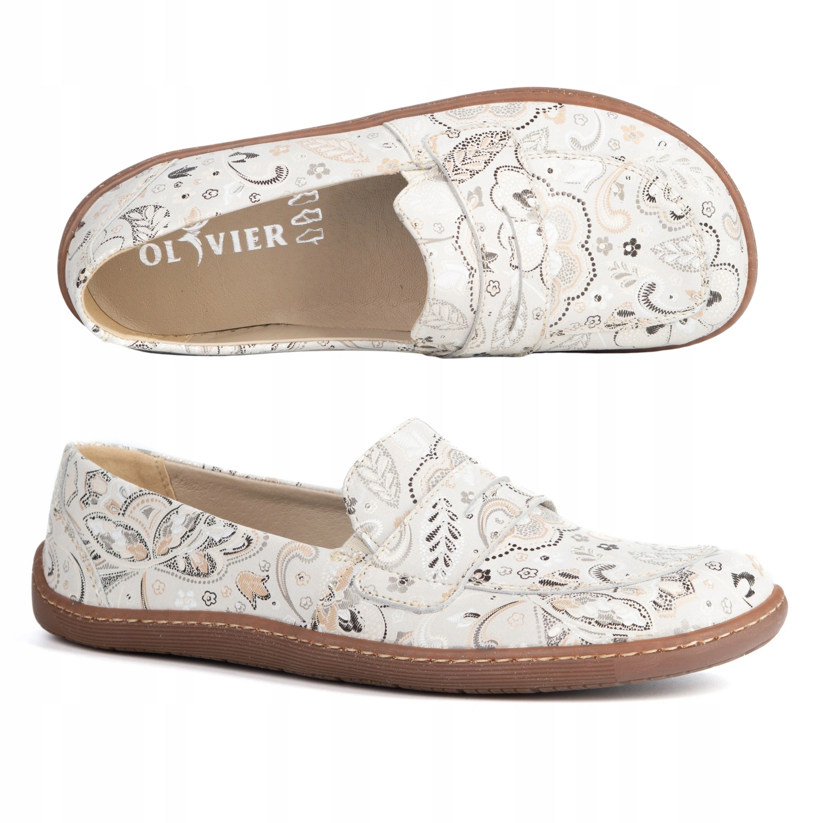 Barefoot Elegantní dámské minimalistické mokasíny 1280 bílé květy 37