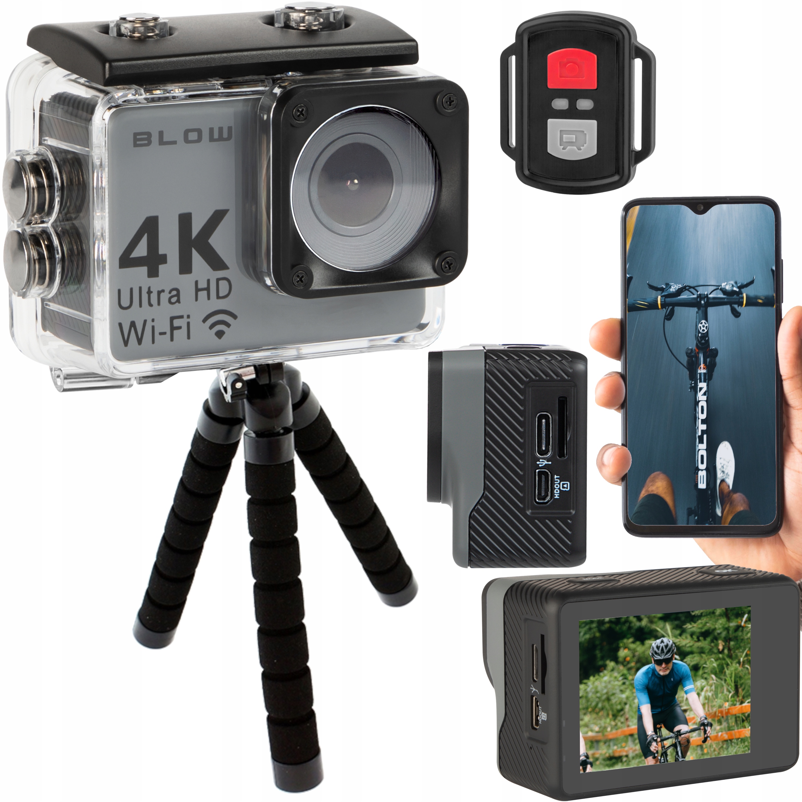 KAMERA SPORTOWA GO Pro4U 4K WIFI USB MIKROFON WODOODPORNA ZESTAW + UCHWYT