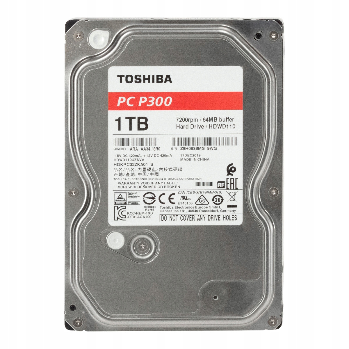 Toshiba Pc P300 1TB 7.2K 64MB Sata III 3.5'' HDWD110UZSVA