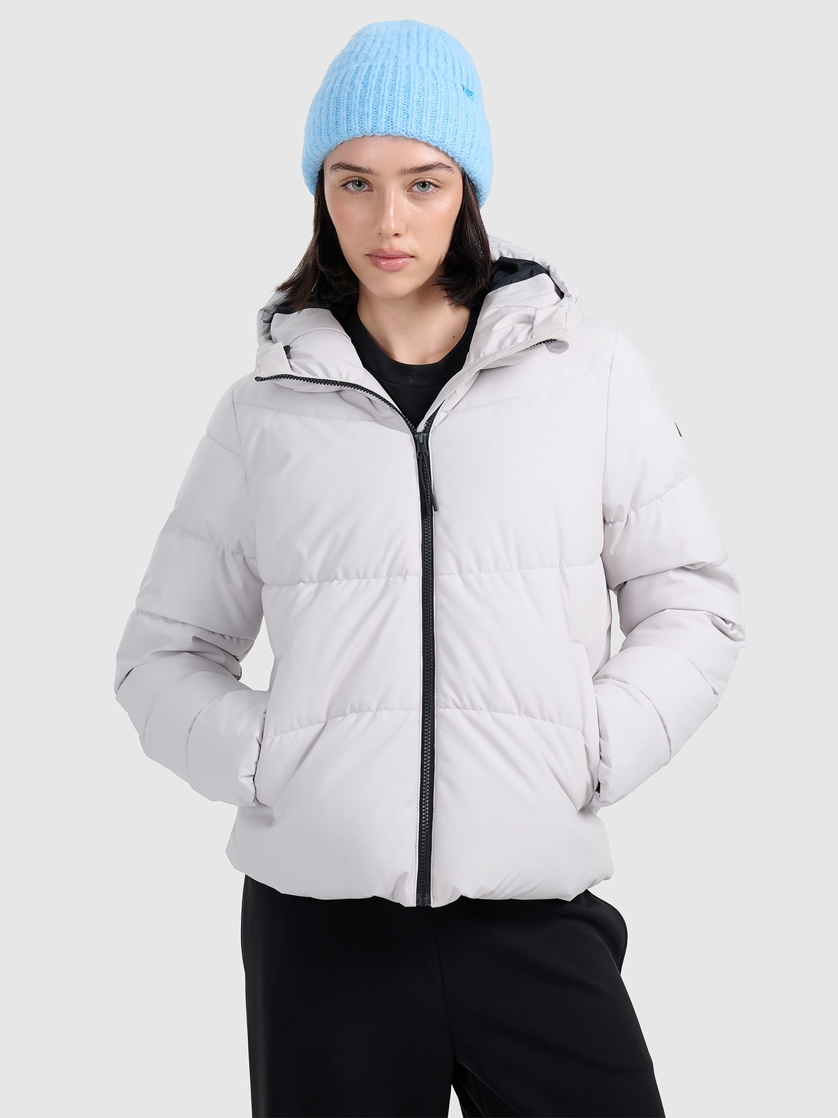 4F Dámská péřová bunda Šedá XL