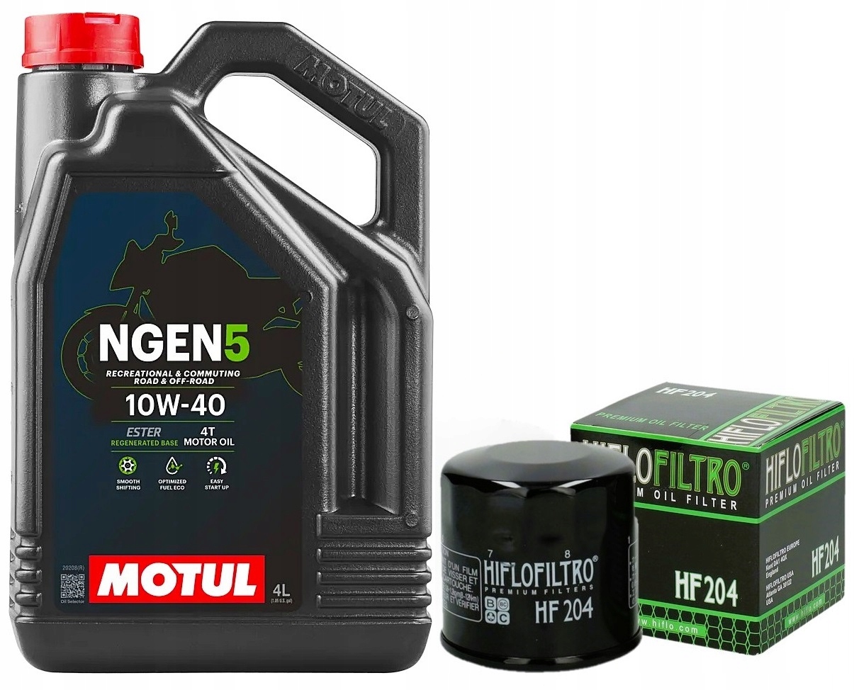 Olej Motul NGEN5 10W40 4L Filtr HF204, Honda CBR954RR, 02-03r.