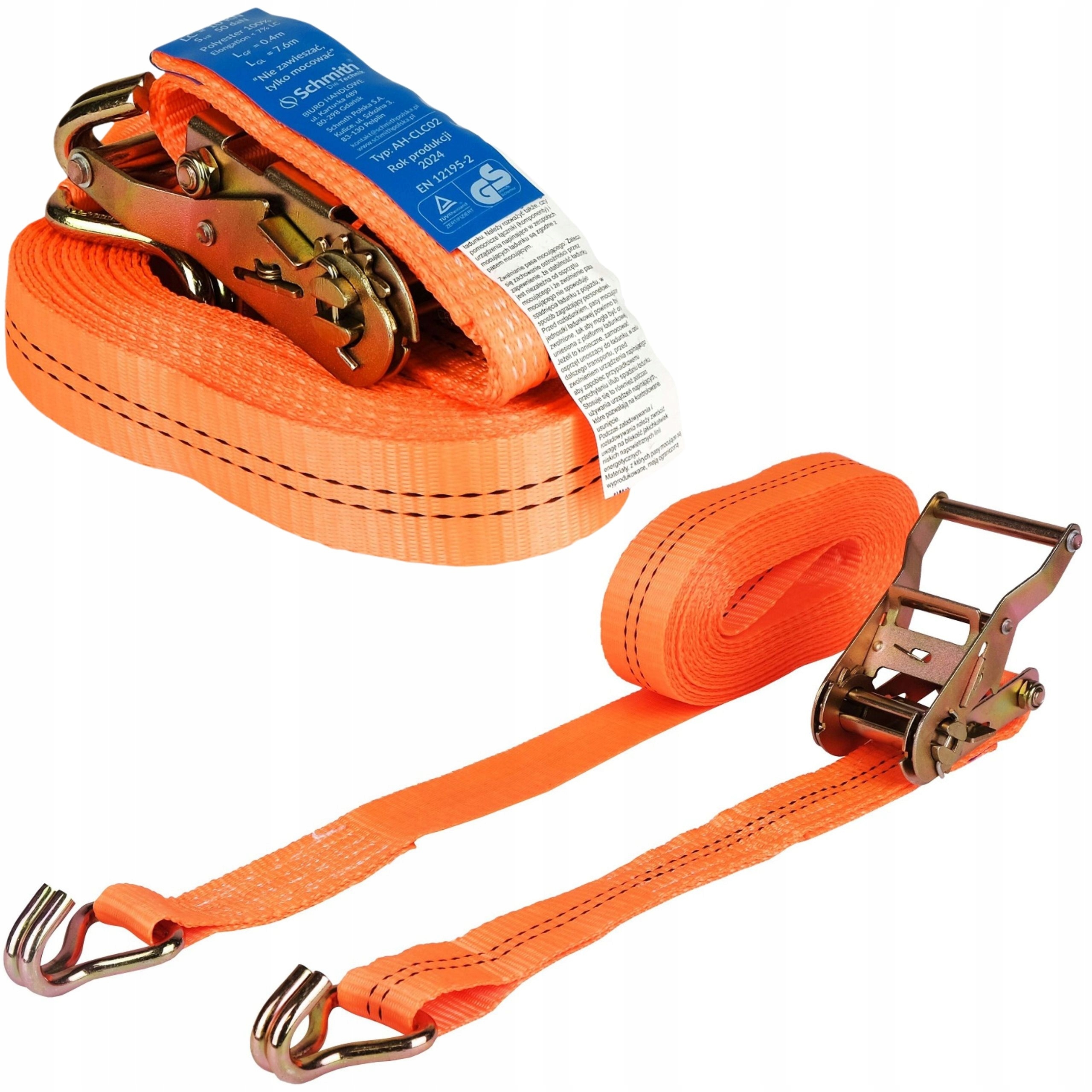 Pas Transportowy 8m 38mm 2T Mocujący Pasy Transportowe Klamra Tuv Schmith