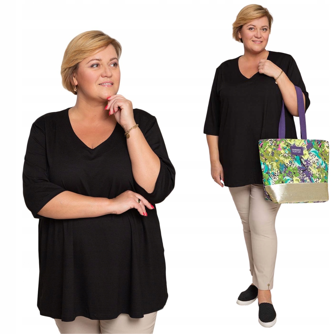 

Klasyczna prosta bluzka czarna dekolt V rozm 60/62