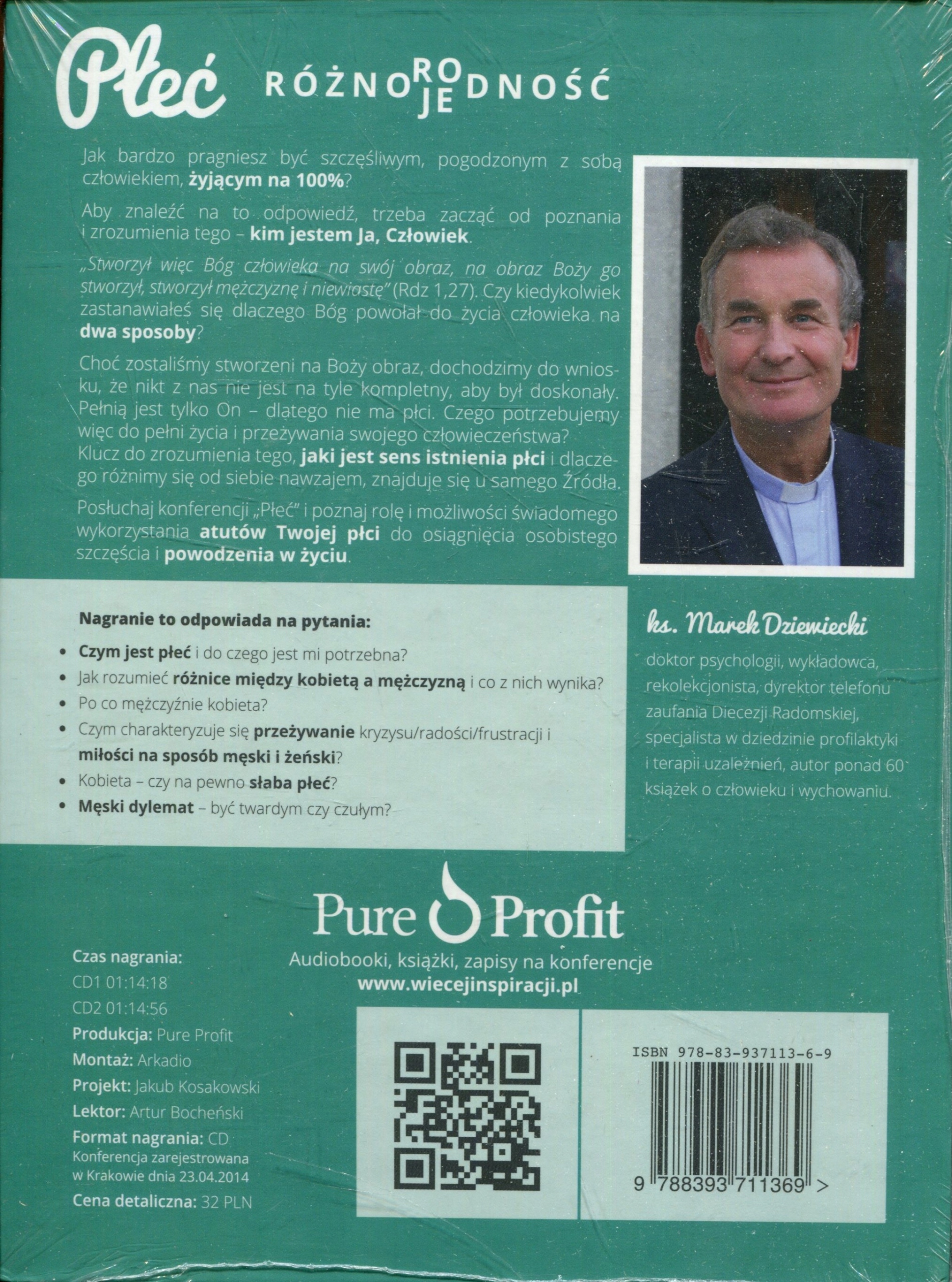 PŁEĆ - RÓŻNORODNOŚĆ - KS. MAREK DZIEWIECKI - CD Nośnik audiobook CD