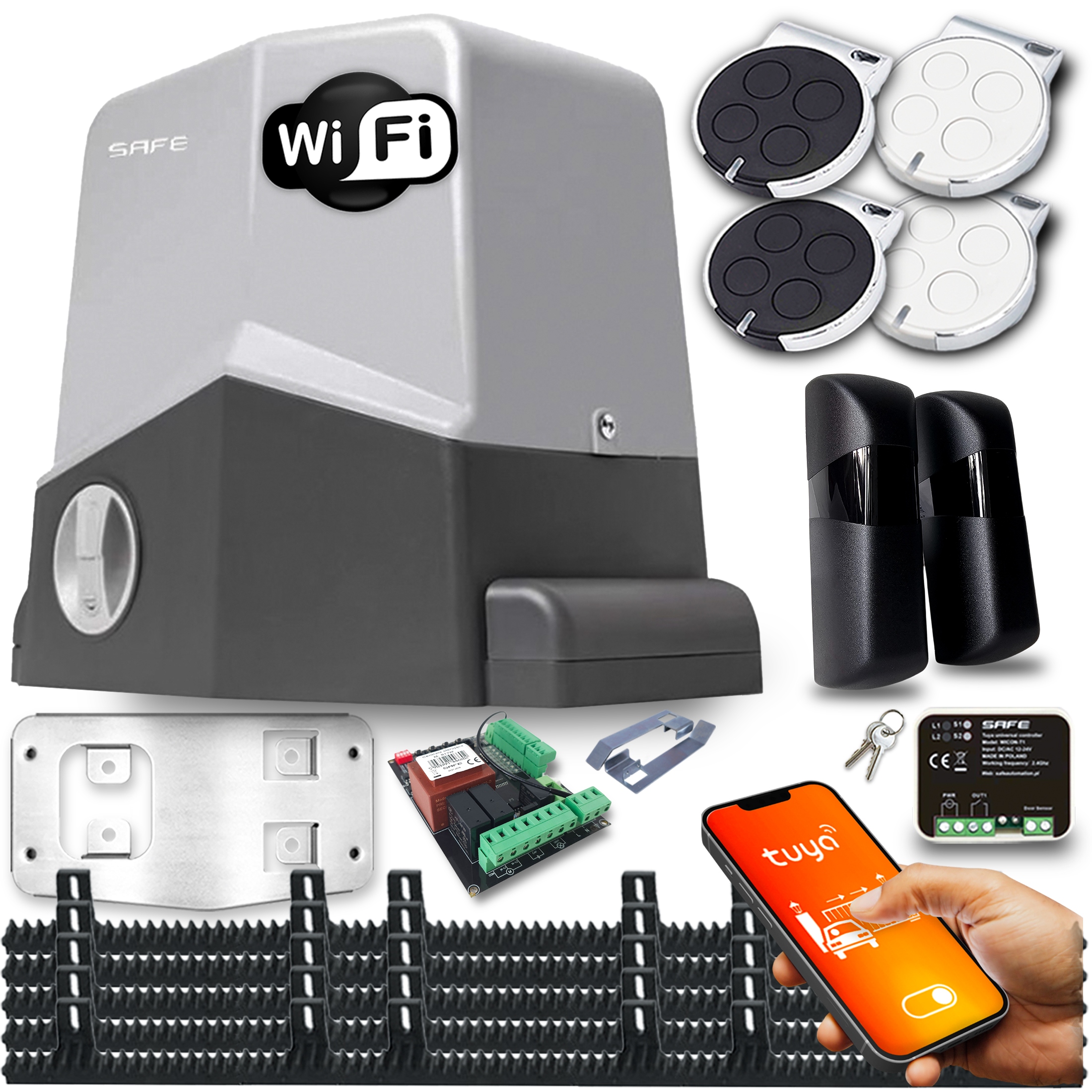 Pohon Na Posuvnú Bránu 1000KG Wifi Tuya 5xLišty 4x diaľkový ovládač Automat Safe
