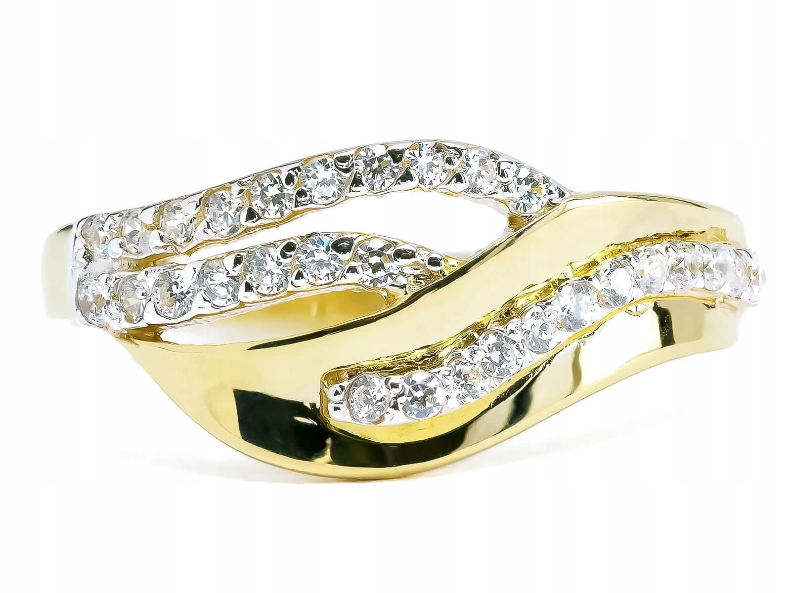 Zlatý prstýnek s zirkony 585, propletený