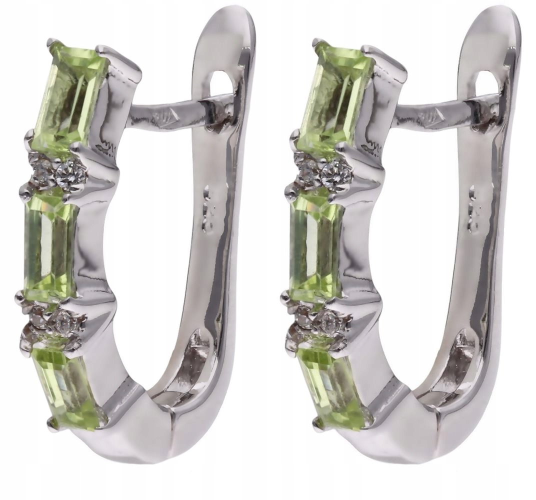 Náušnice stříbrné Ag 925 peridot s diamantem CVD-3151-E-PE