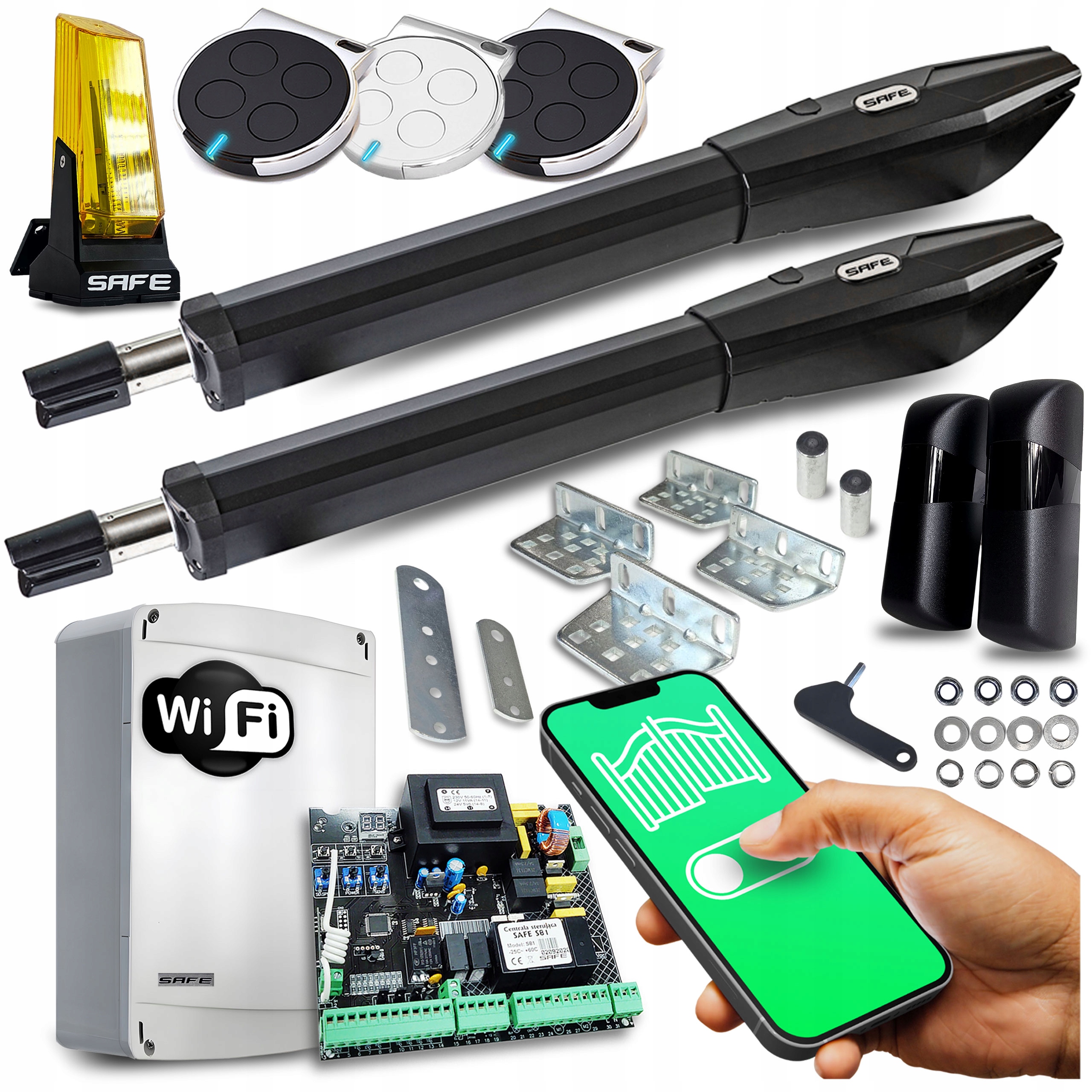 Set Pohon Pre Dvojkrídlovú bránu 9 m Lampa automat Wifi koncovky diaľkové ovládanie