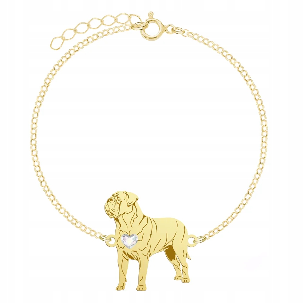 Zlatý náramek s psem Dog de Bordeaux 925 Dárek Žena Gravírování Bonus