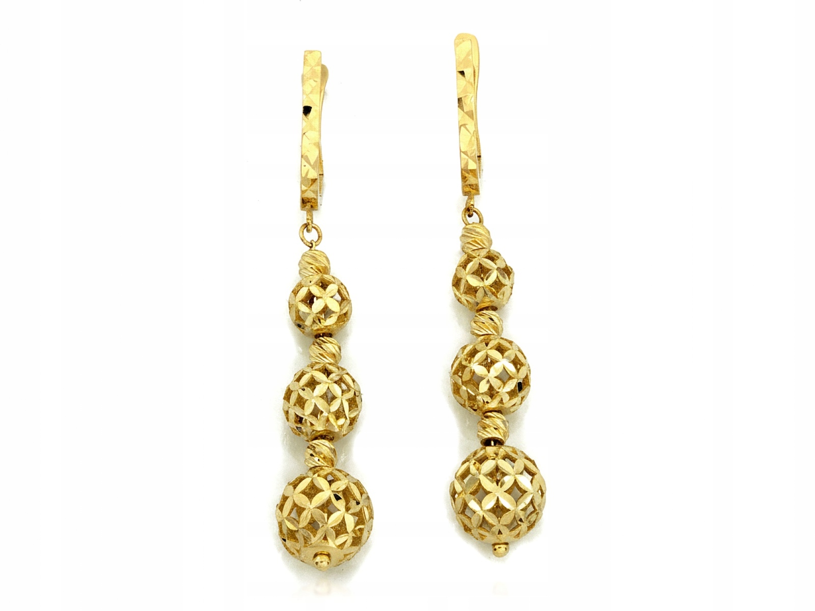 Náušnice zlaté dámské 585 závěsné dlouhé elegantní s kuličkami jako dárek