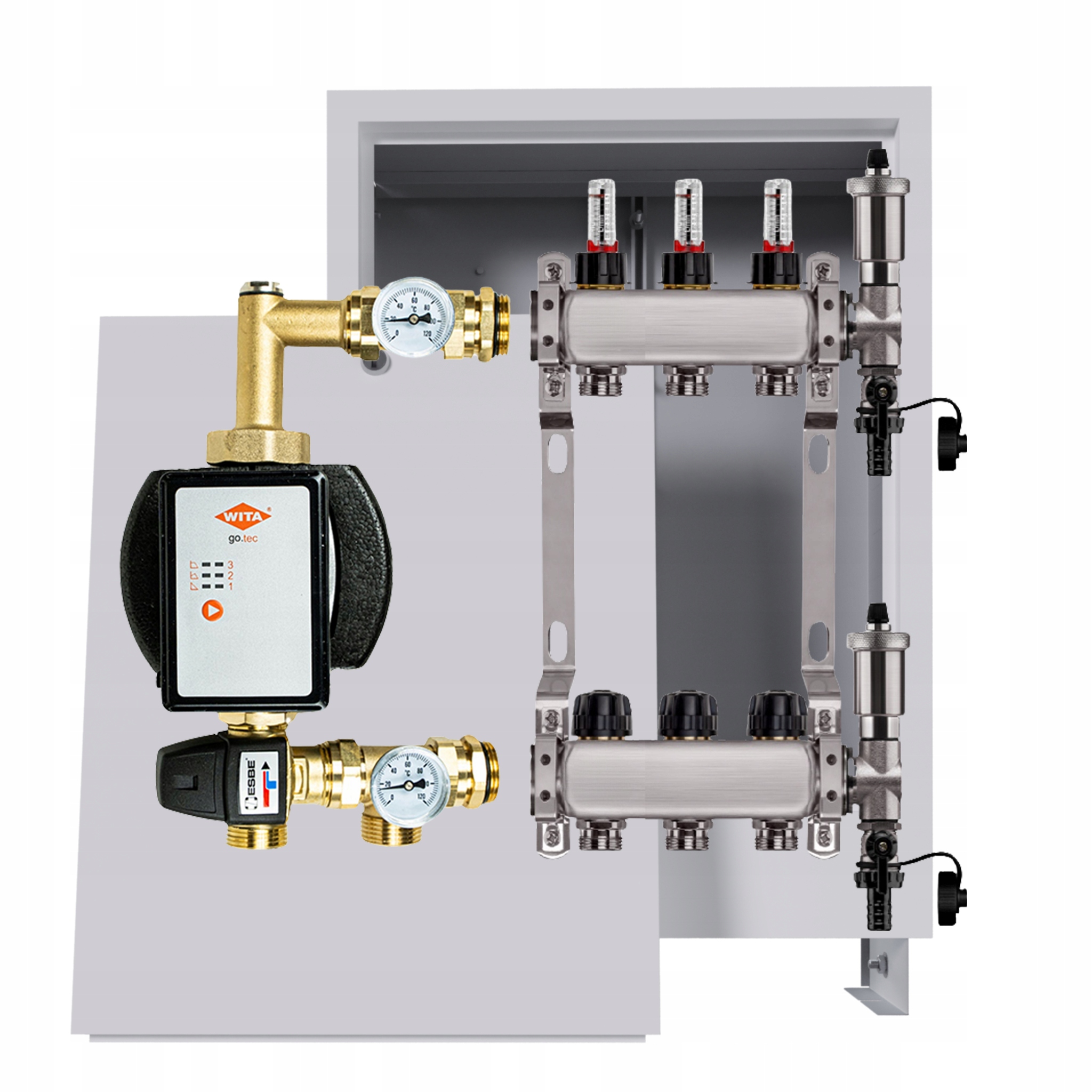 Nerezový rozdělovač na podlahy, 3 okruhy s čerpadlem Wita box