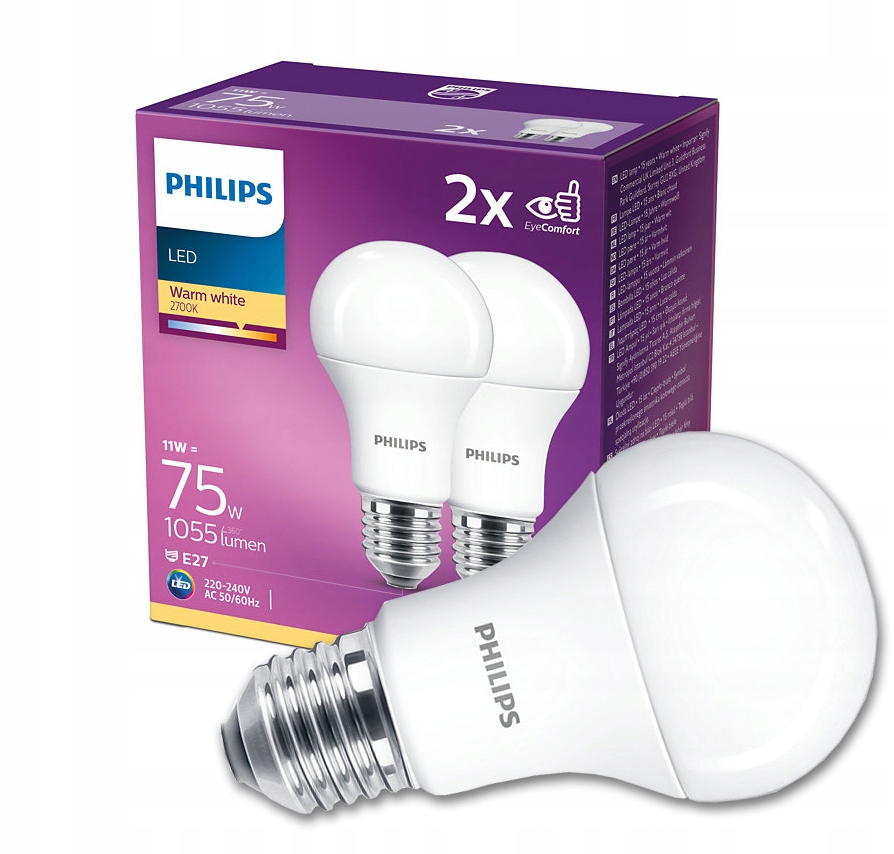 

2x Żarówka Led E27 A60 11W 75W 1055lm Philips